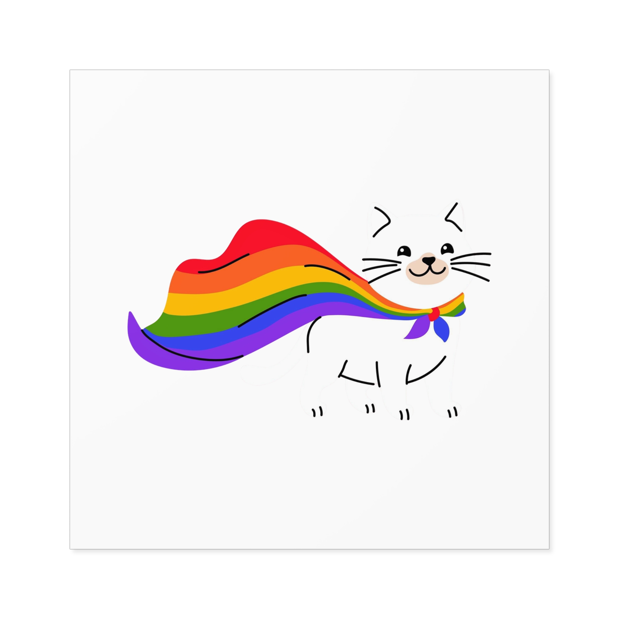 Kawaii Cat With Lgbtq Rainbow Flag Cartoon Laminate Stickers Square - Image 37