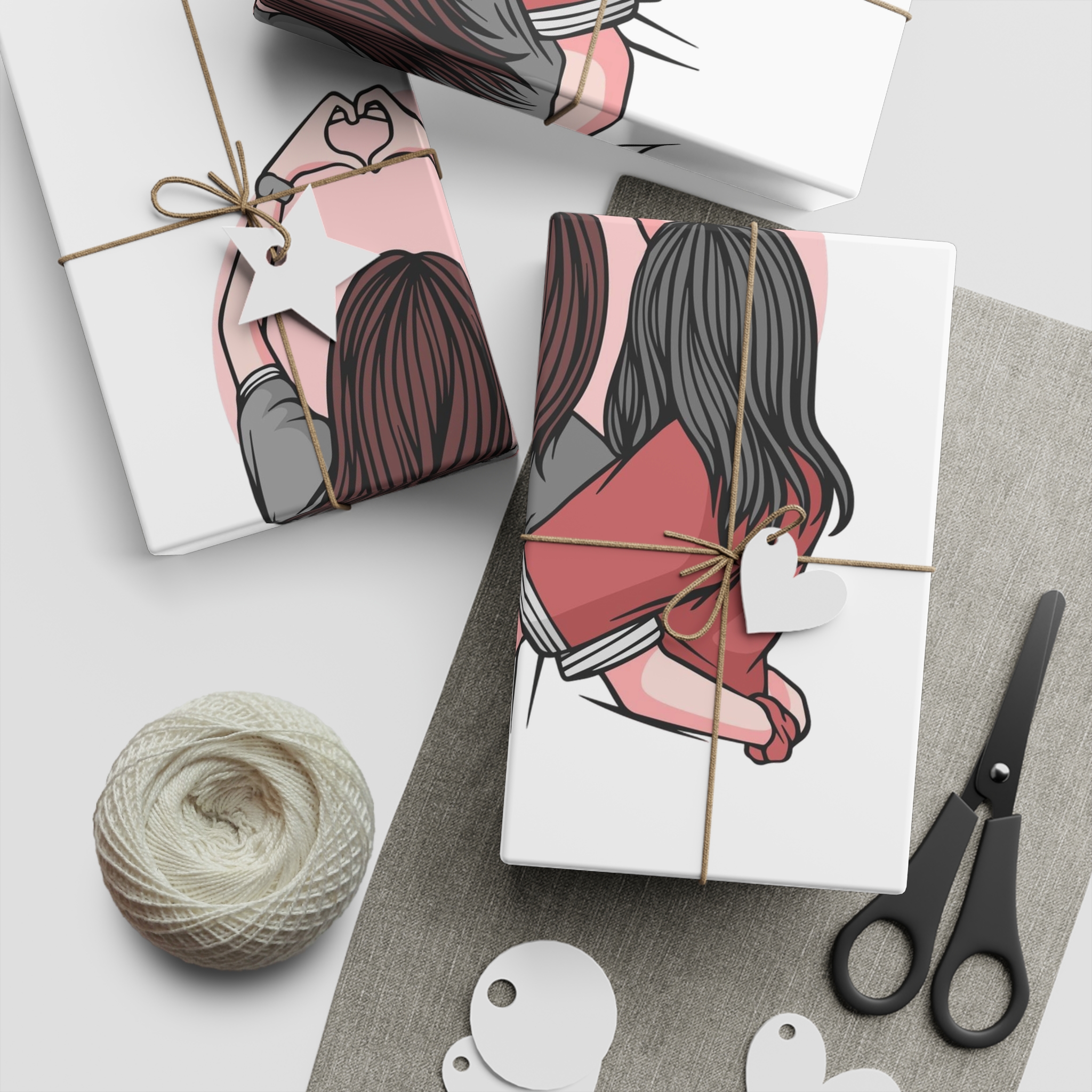 Hand Drawn Friendship Day With Friends Hugging Gift Wrapping Paper Sheets 1pc - Image 2
