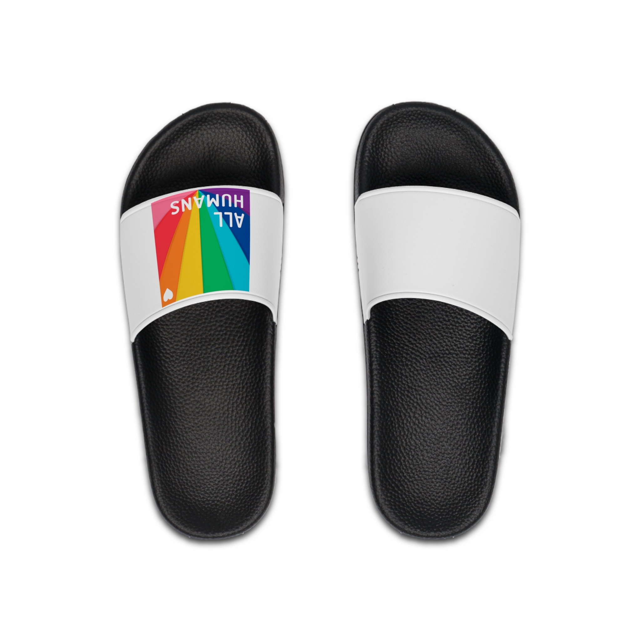 Rainbow Colored Background With All Humans Concept Pride Month Mens Slide Sandals