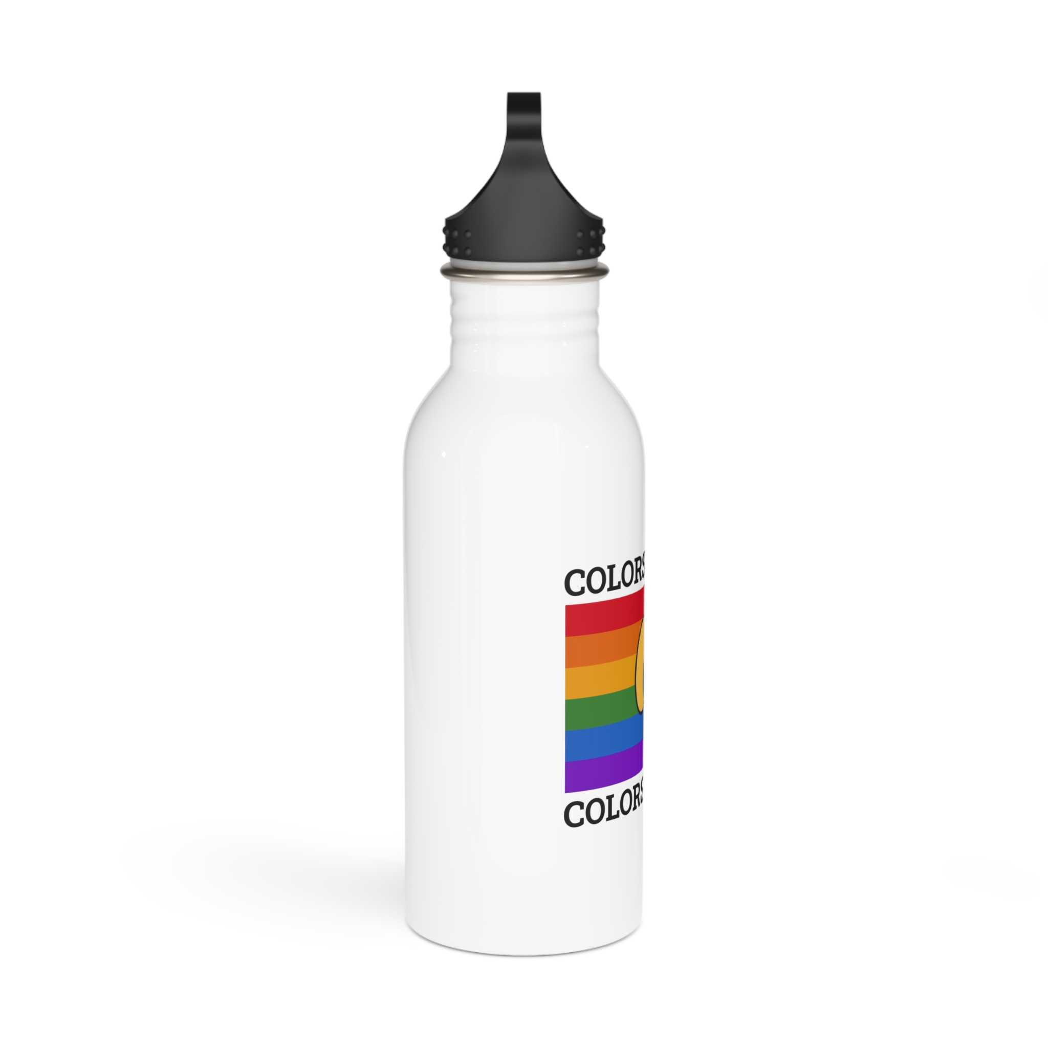 Colors Love Lgbtq Pride Month Quote Rainbow Flag Art With Smiley Face White Background Stainless Steel Water Bottle - Image 2