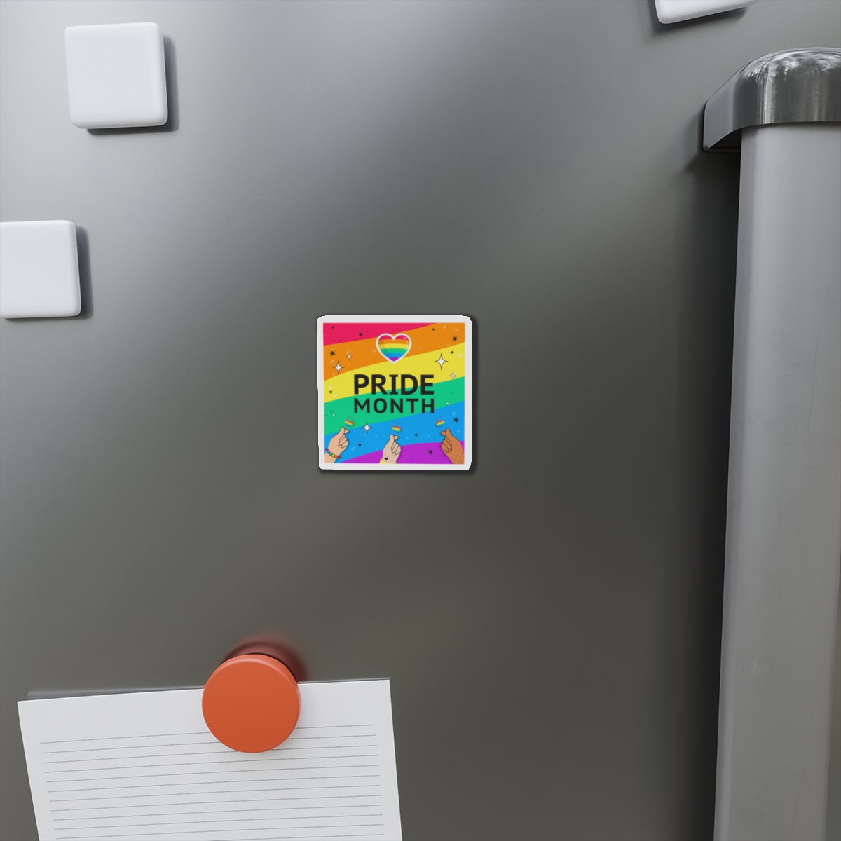 Pride Month Greeting Card Vector Illustration Hand Symbol Mini Heart Rainbow Flag Die Cut Magnets - Image 2
