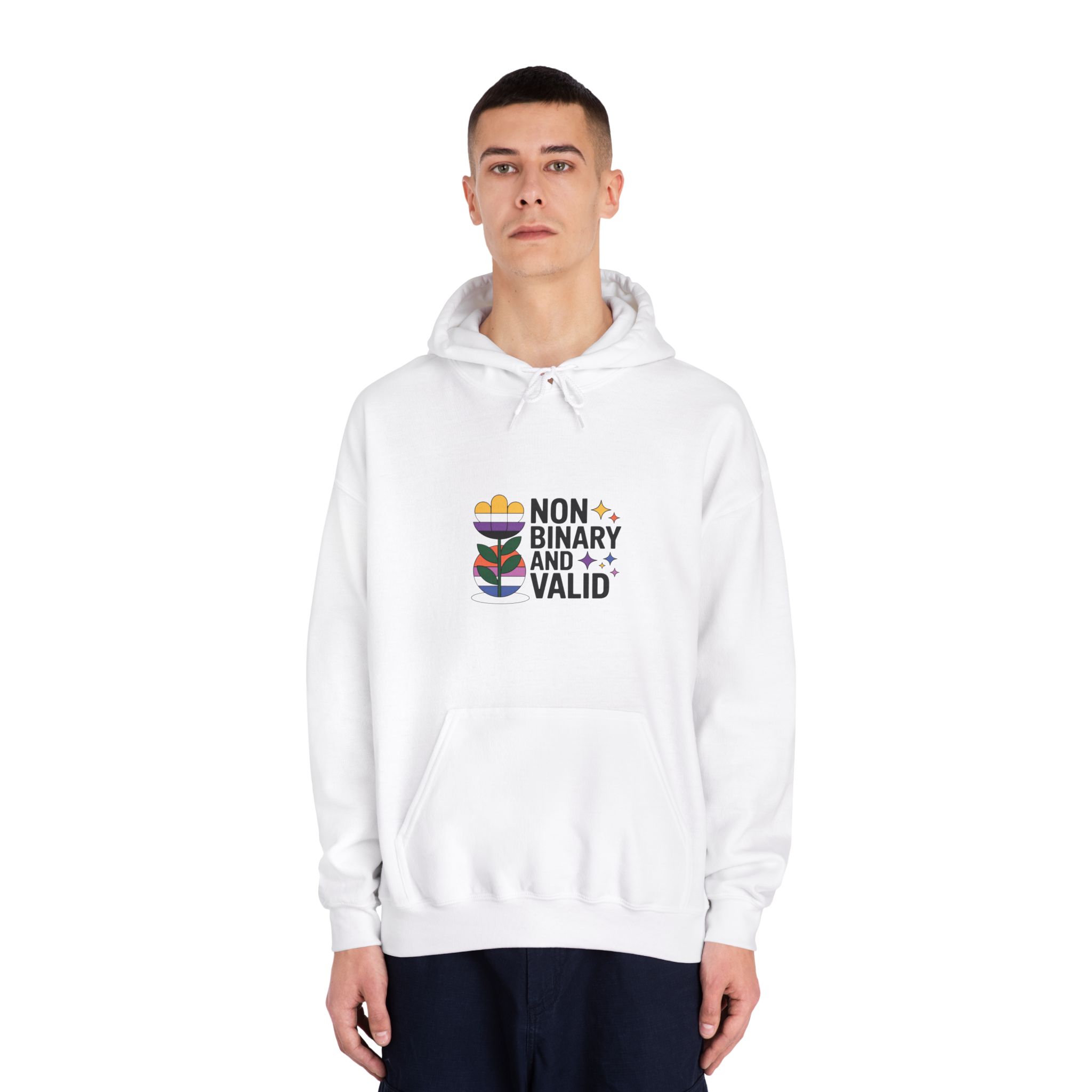 Non Binary Valid T Shirt Design Isolated White Background Unisex Dryblend Hooded Sweatshirt - Image 3
