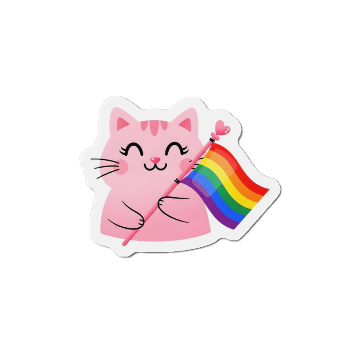 Cute Pink Cat With Rainbow Pride Flag Die Cut Magnets