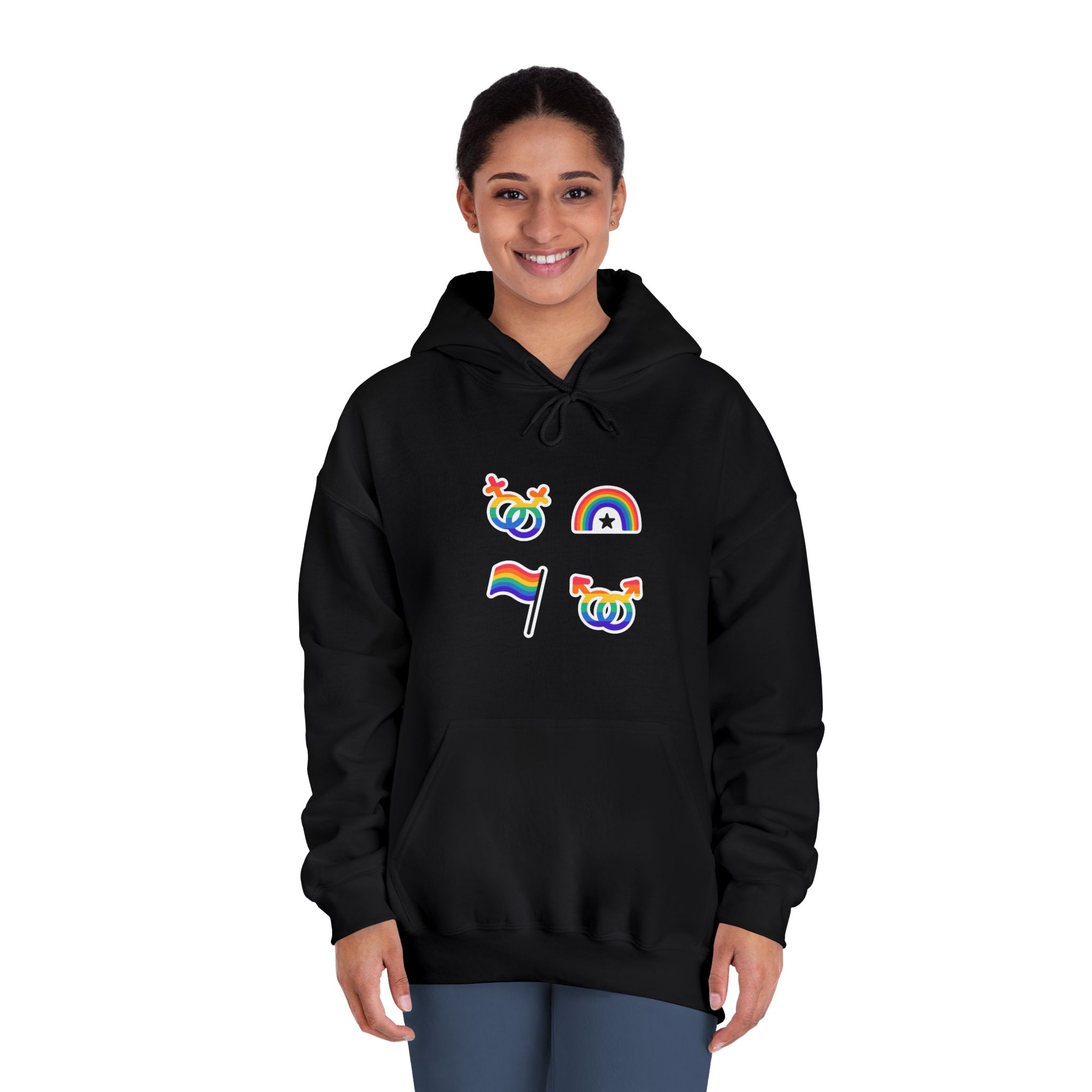 Lgbt Stickers Doodle Style Lgbtq Set Lgbt Pride Community Symbols Rainbow Colored Elements Flag Heart Rainbow Unisex Dryblend Hooded Sweatshirt - Image 12