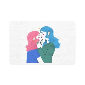 Hand Drawn Lesbian Kiss Illustration Pet Food Mat 12x18