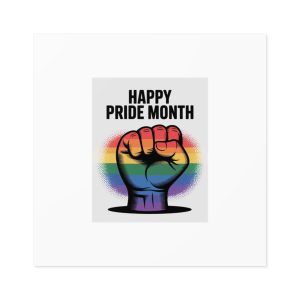 Happy Pride Month Celebration With Rainbow Fist Laminate Stickers Square