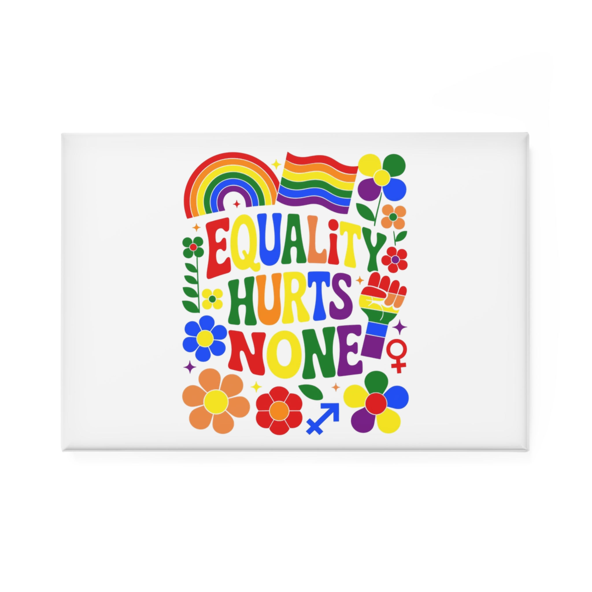 Colorful Equality Hurts None Rainbow Pride Illustration Button Magnet Rectangle 1 And 10 Pcs