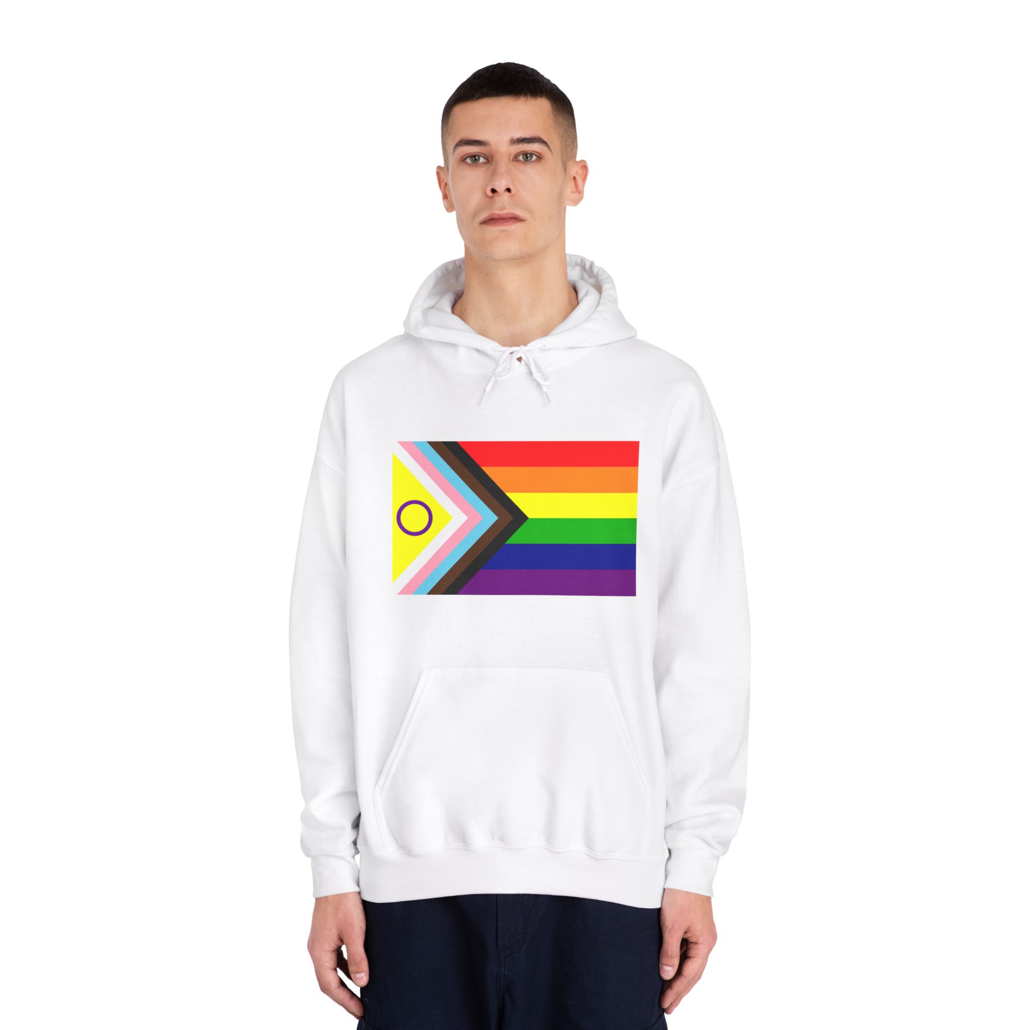 Lgbtq Pride Flag New Lgbtq Pride Flag Vector Updated Intersex Inclusive Progress Pride Flag Unisex Dryblend Hooded Sweatshirt - Image 3