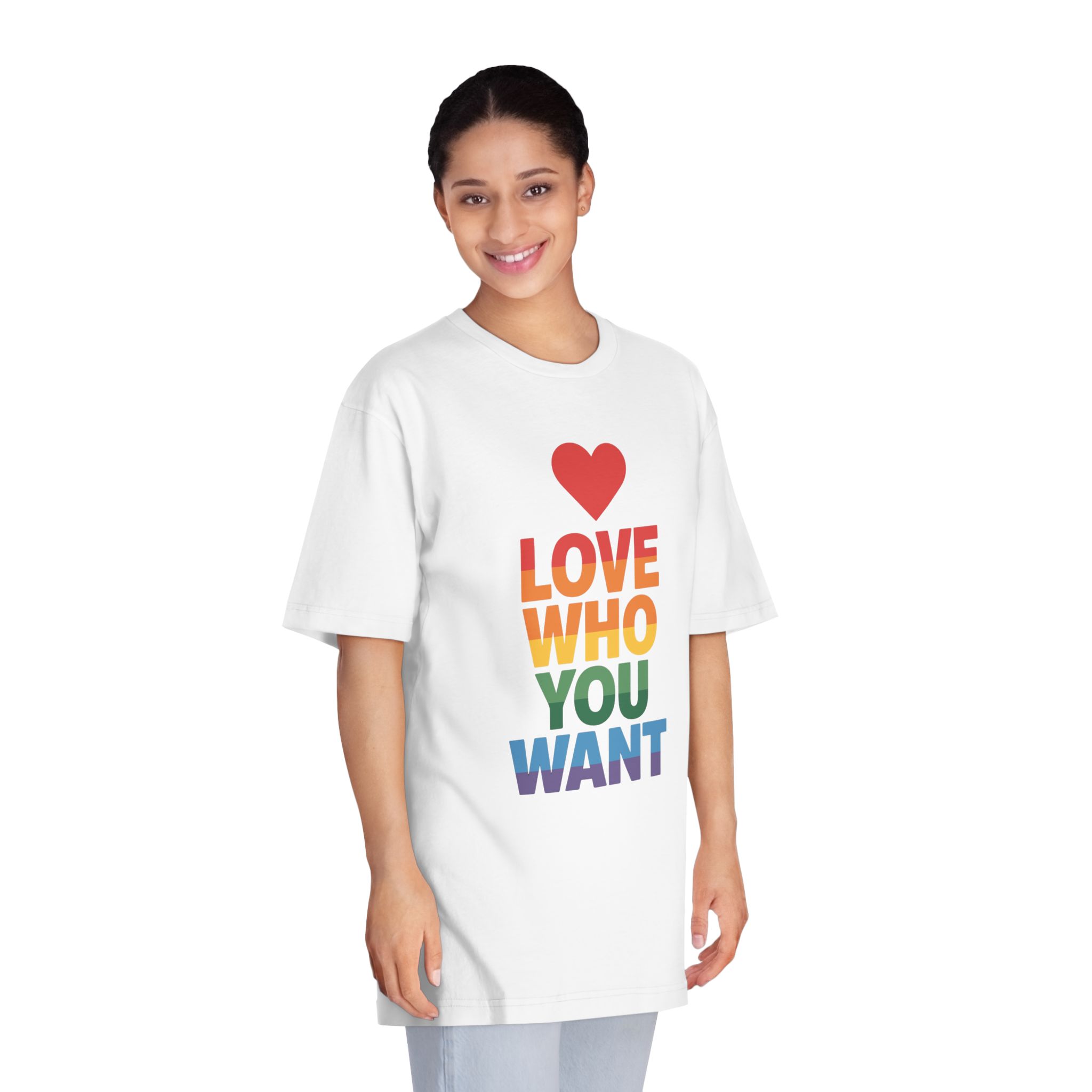 Rainbowcolored Text With Heart Symbol Saying Love Who You Want - Unisex Classic Crewneck T Shirt - Image 3