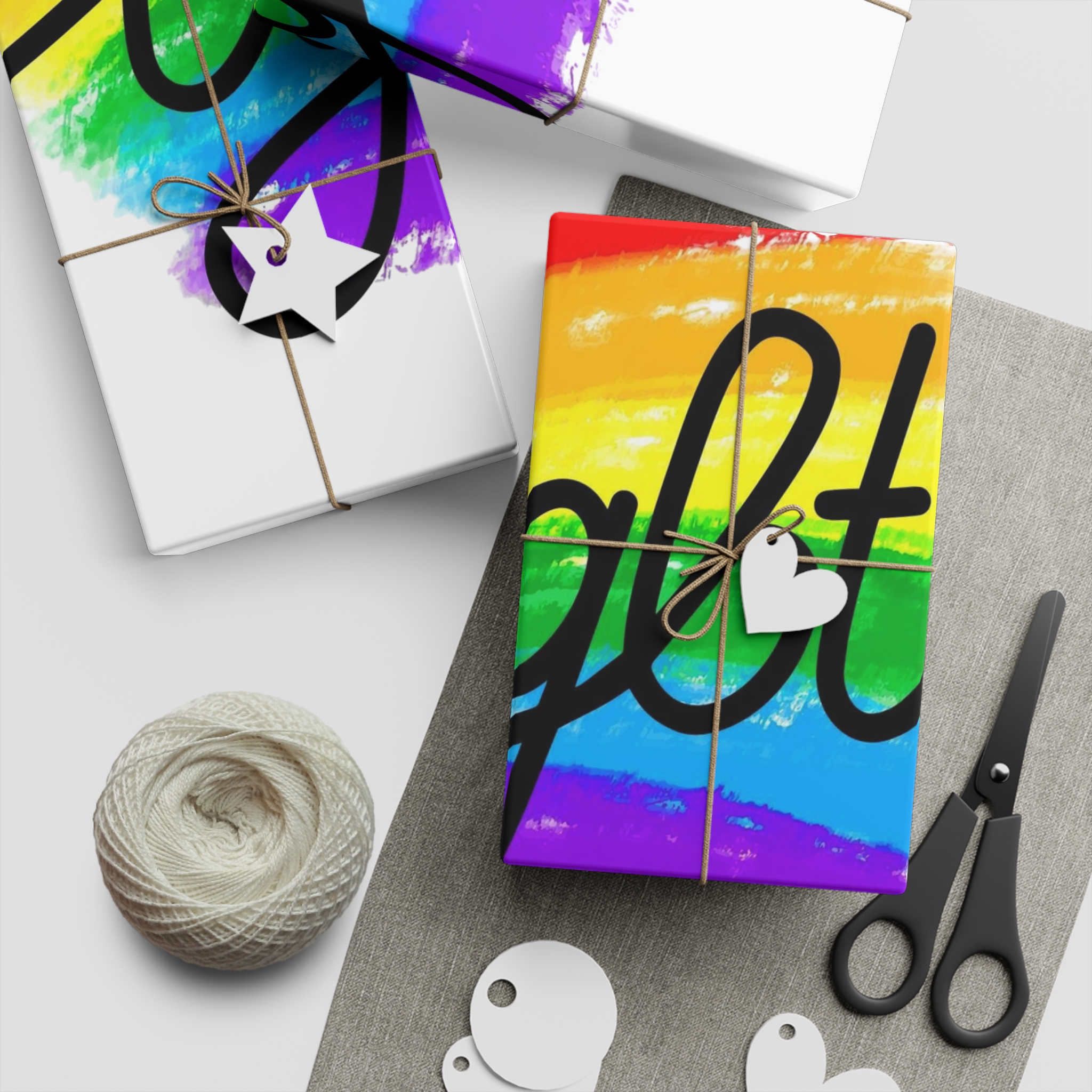 Lgbt Logo Vector Flat Illustration With Hand Drawn Watercolor Rainbow Flag Gift Wrapping Paper Sheets 1pc - Image 5