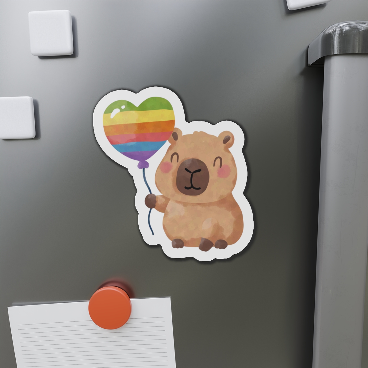 Capybara Holding Rainbow Heart Balloon Illustration (1) Die Cut Magnets - Image 14