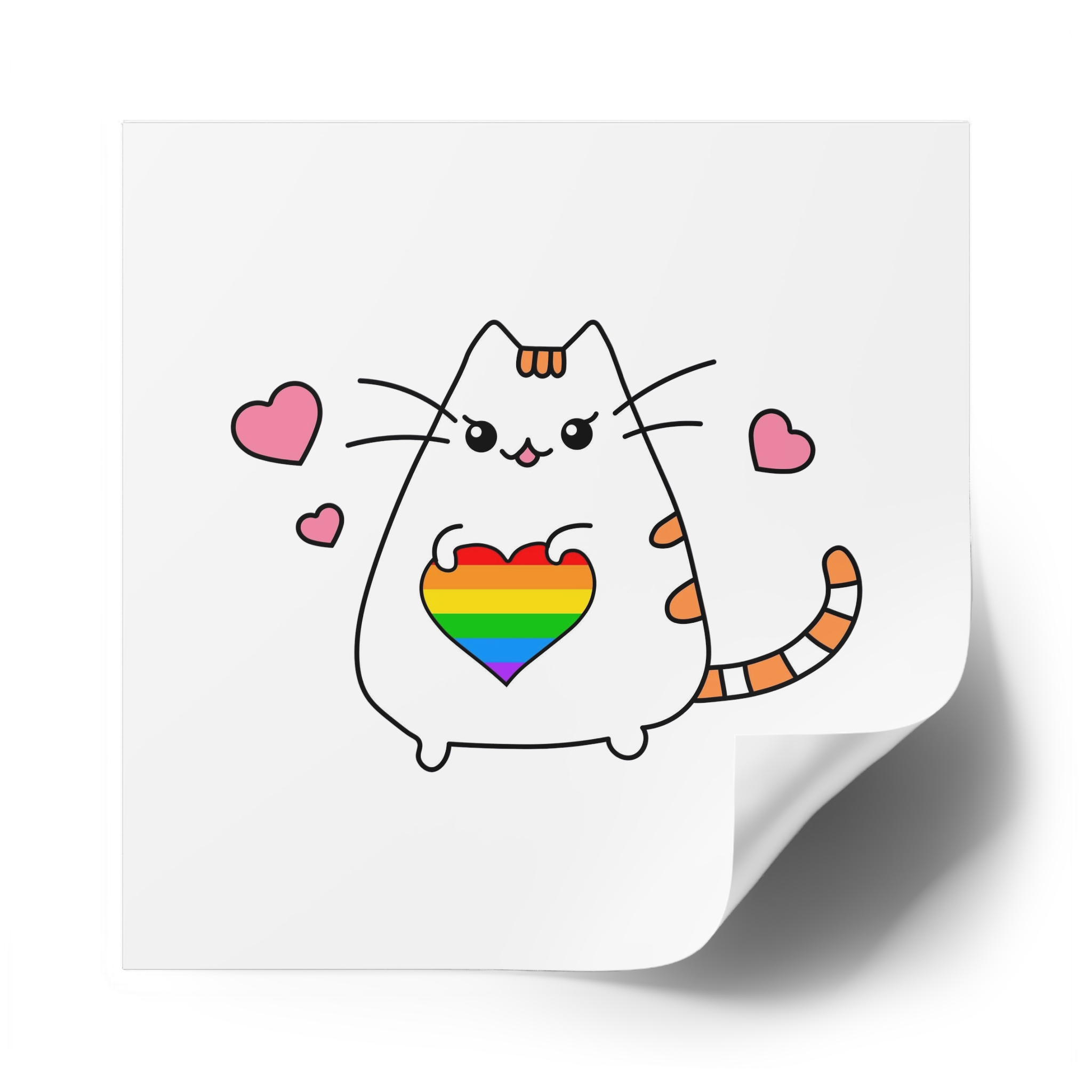 Kawaii Cat With Rainbow Heart Laminate Stickers Square - Image 58