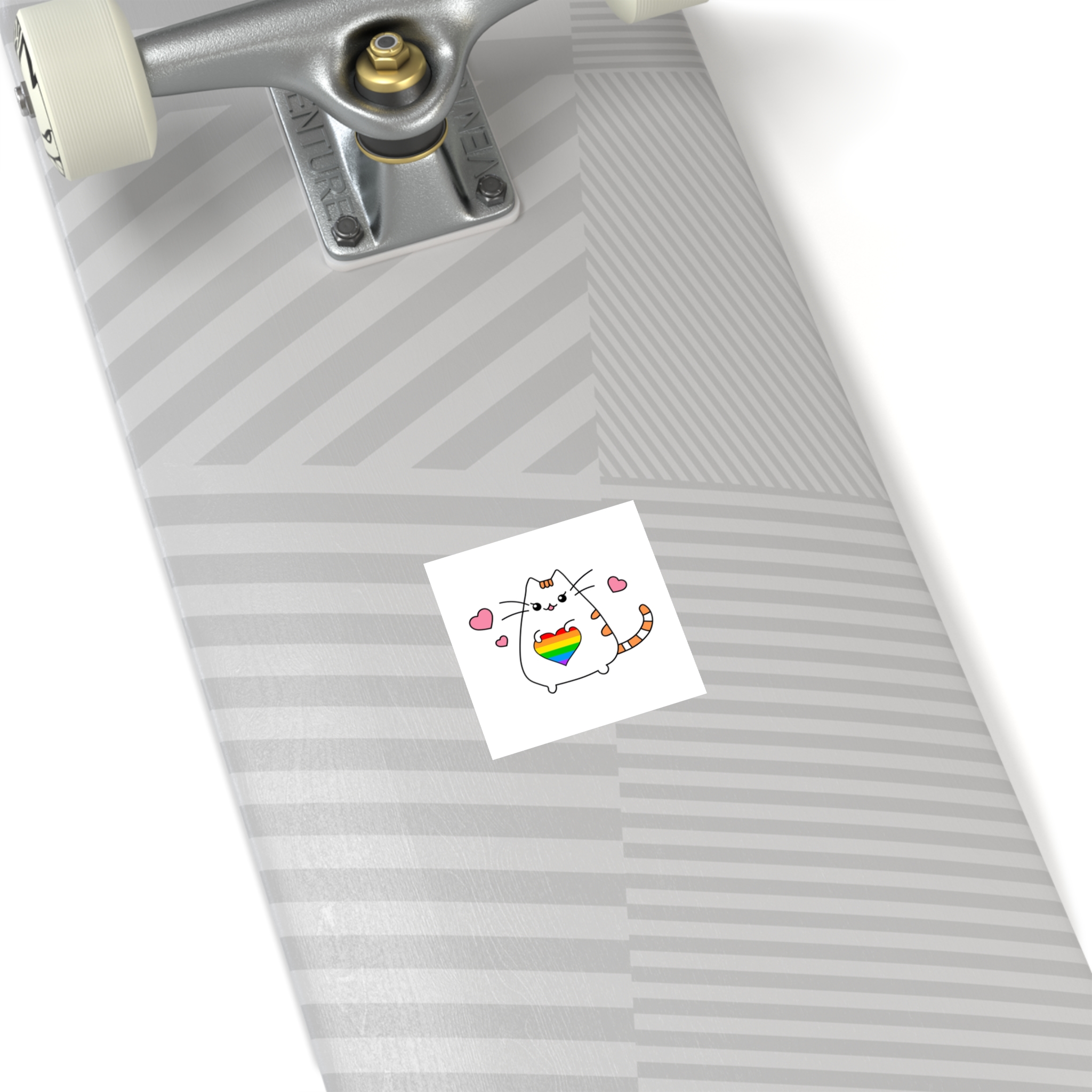 Kawaii Cat With Rainbow Heart Laminate Stickers Square - Image 12