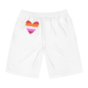 Lgbt Sticker Lgbtq Rainbow Lesbian Flag Heart Shape Acceptance Sexual Orientation Self Determination Homosexual Love Symbol Pride Month Flat Hand Drawn Isolated Vector Illustration Mens Board Shorts...