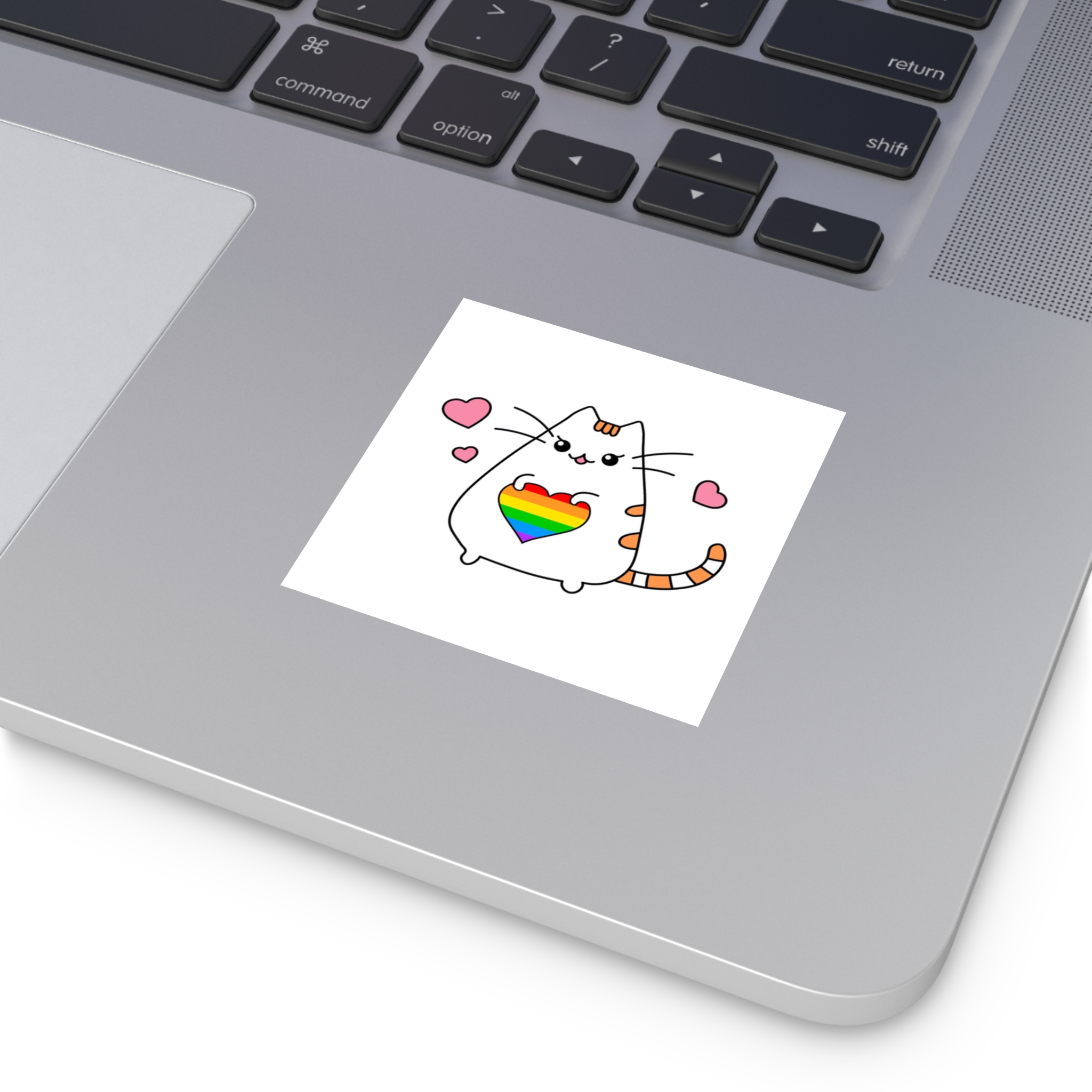 Kawaii Cat With Rainbow Heart Laminate Stickers Square - Image 7