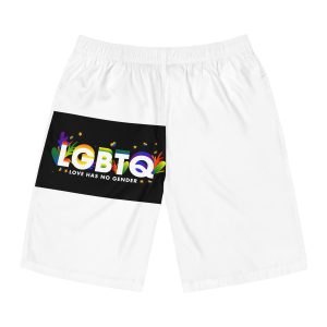 D Text Lgbtq Decorated With Colorful Leaves Black Background Mens Board Shorts Aop