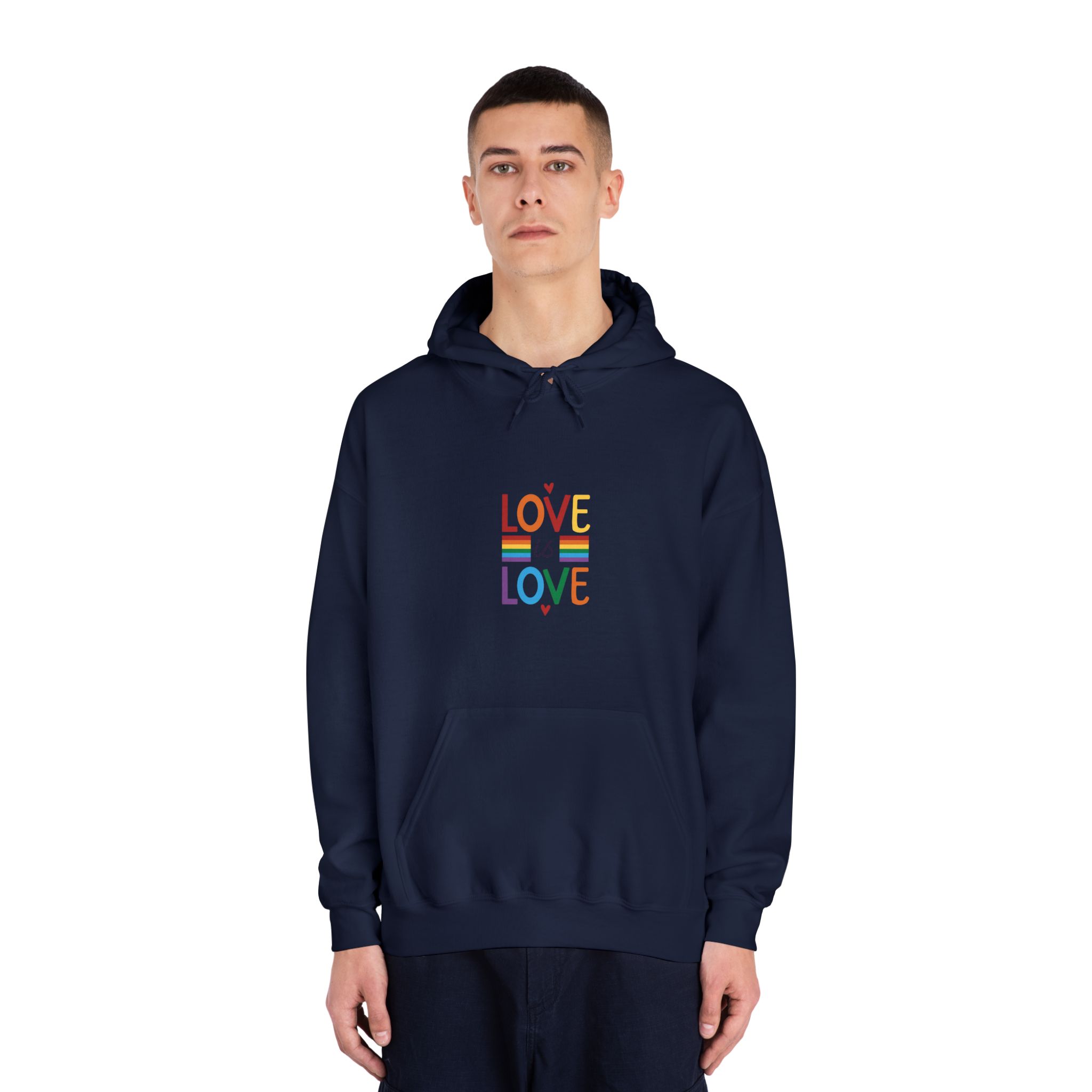 Love Is Love Colorful Typography With Rainbow Stripes Lgbt Pride Message Vector Unisex Dryblend Hooded Sweatshirt - Image 31