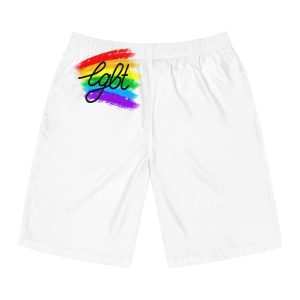 Lgbt Logo Vector Flat Illustration With Hand Drawn Watercolor Rainbow Flag Mens Board Shorts Aop