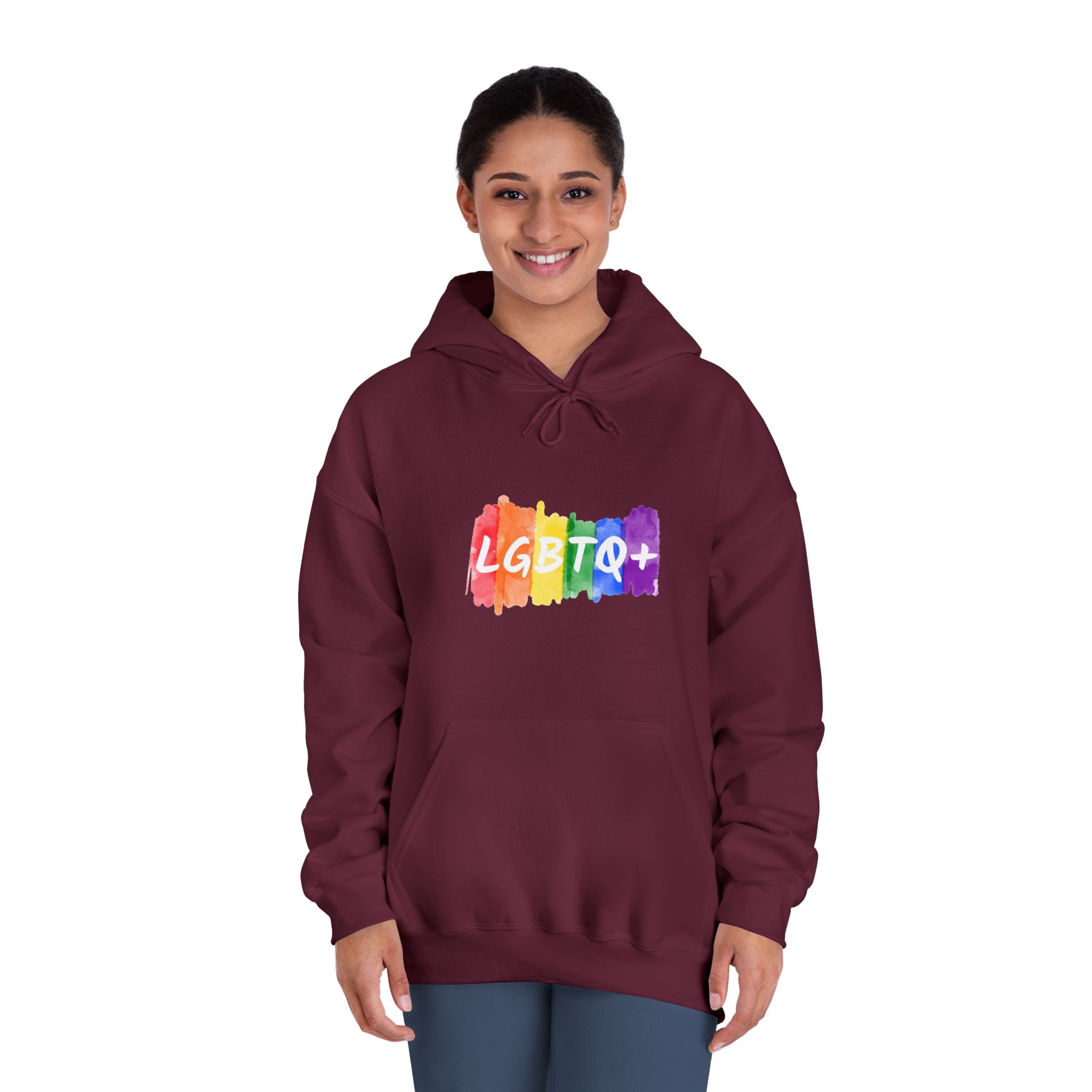 Lgbtq Logo Lettering Text Vector Rainbow Watercolor Paint Textured Colorful Stripes Unisex Dryblend Hooded Sweatshirt - Image 20