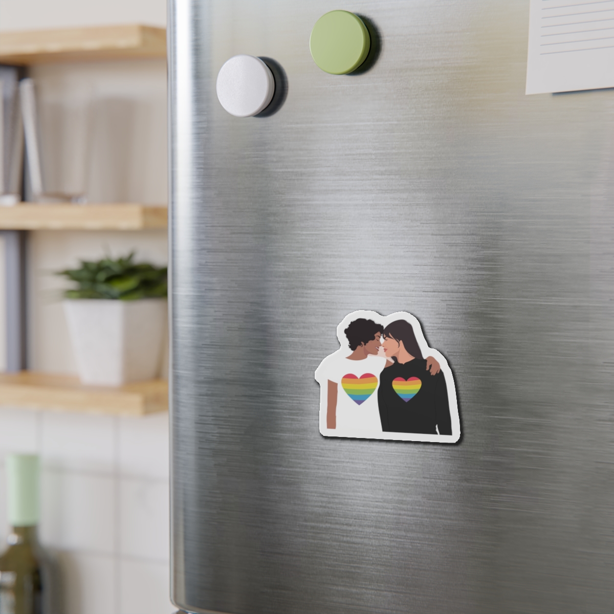 Embracing Lgbt Couple Couple Girls Love Smiling Each Other Die Cut Magnets - Image 6