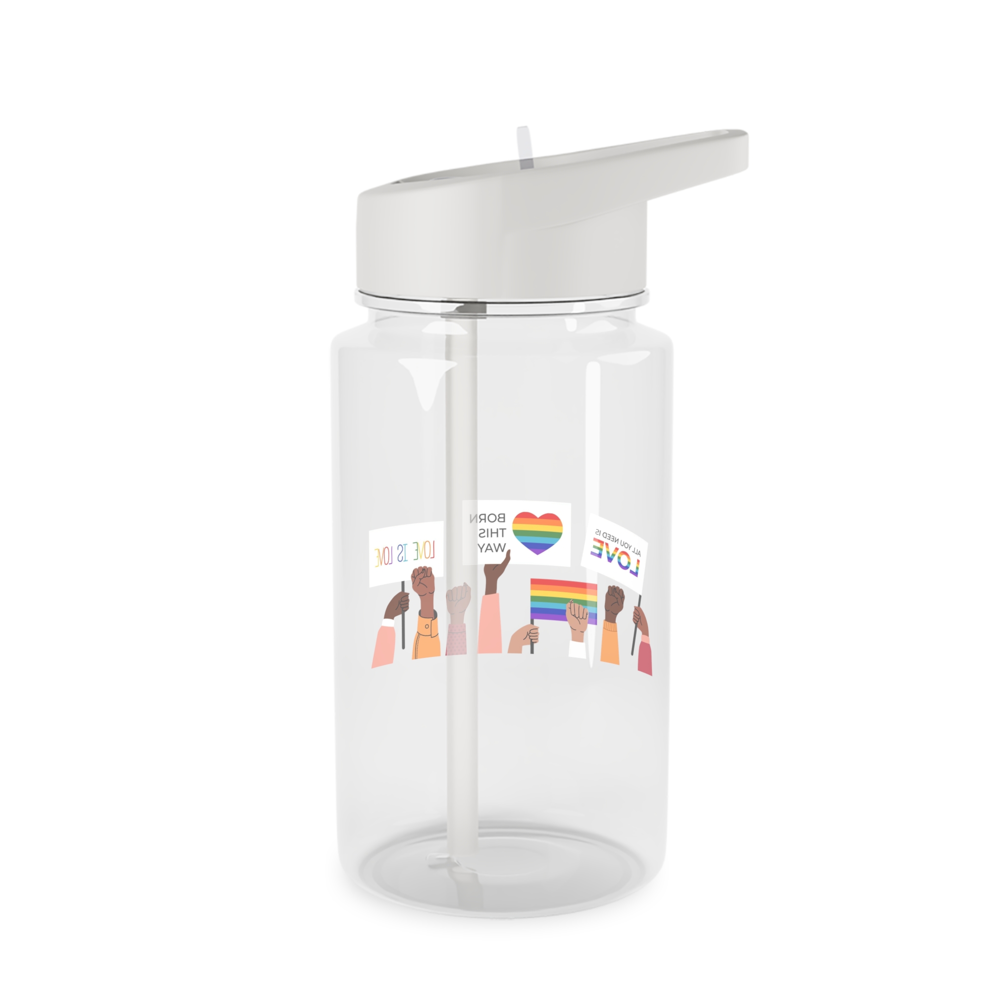 People Holding Lgbt Posters Symbols Signs Flags With Rainbows Pride Month Human Rights Love Is Love Tritan Water Bottle - Image 2