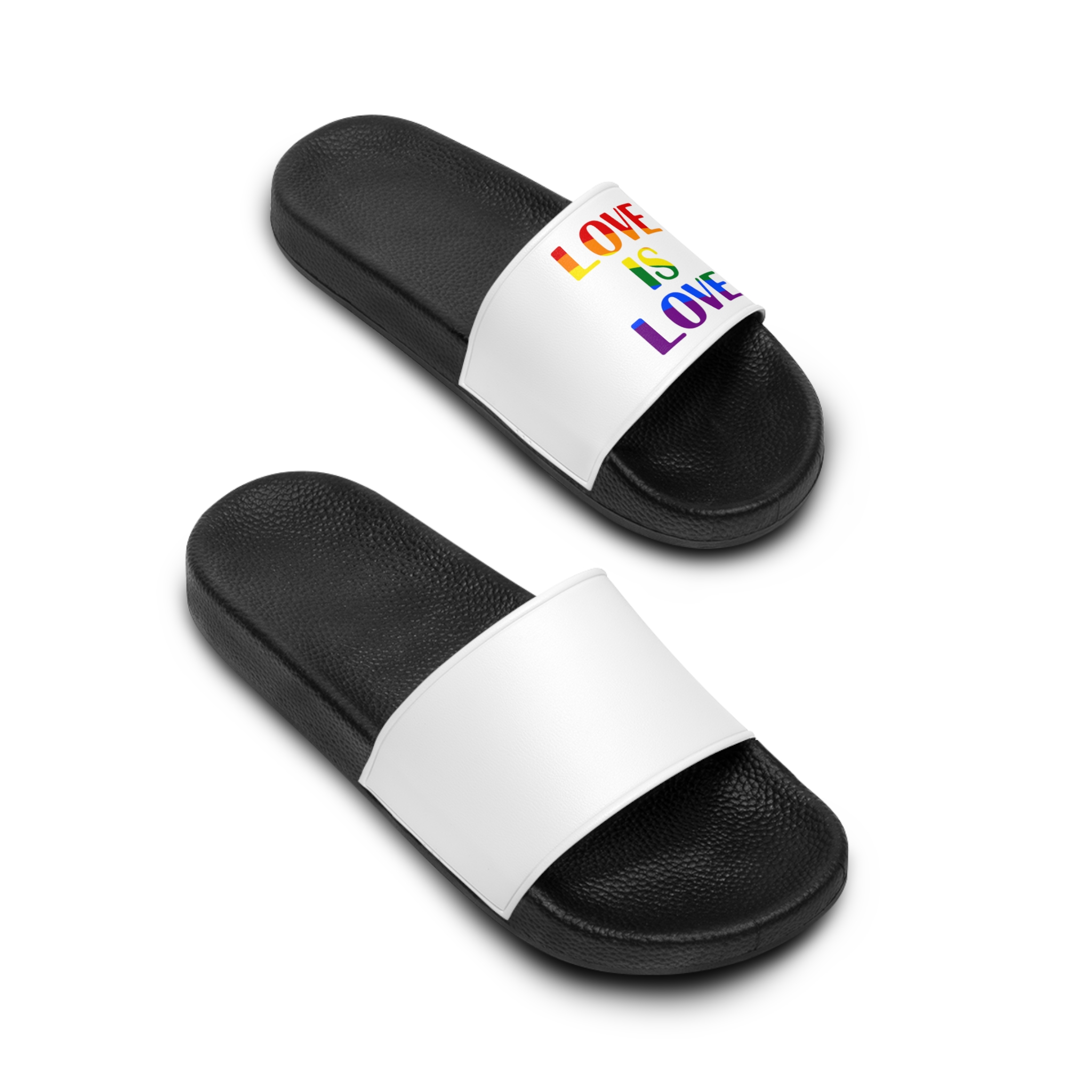 Love Is Love With Rainbow Colors Slogan Typography Banner Mens Slide Sandals - Image 4