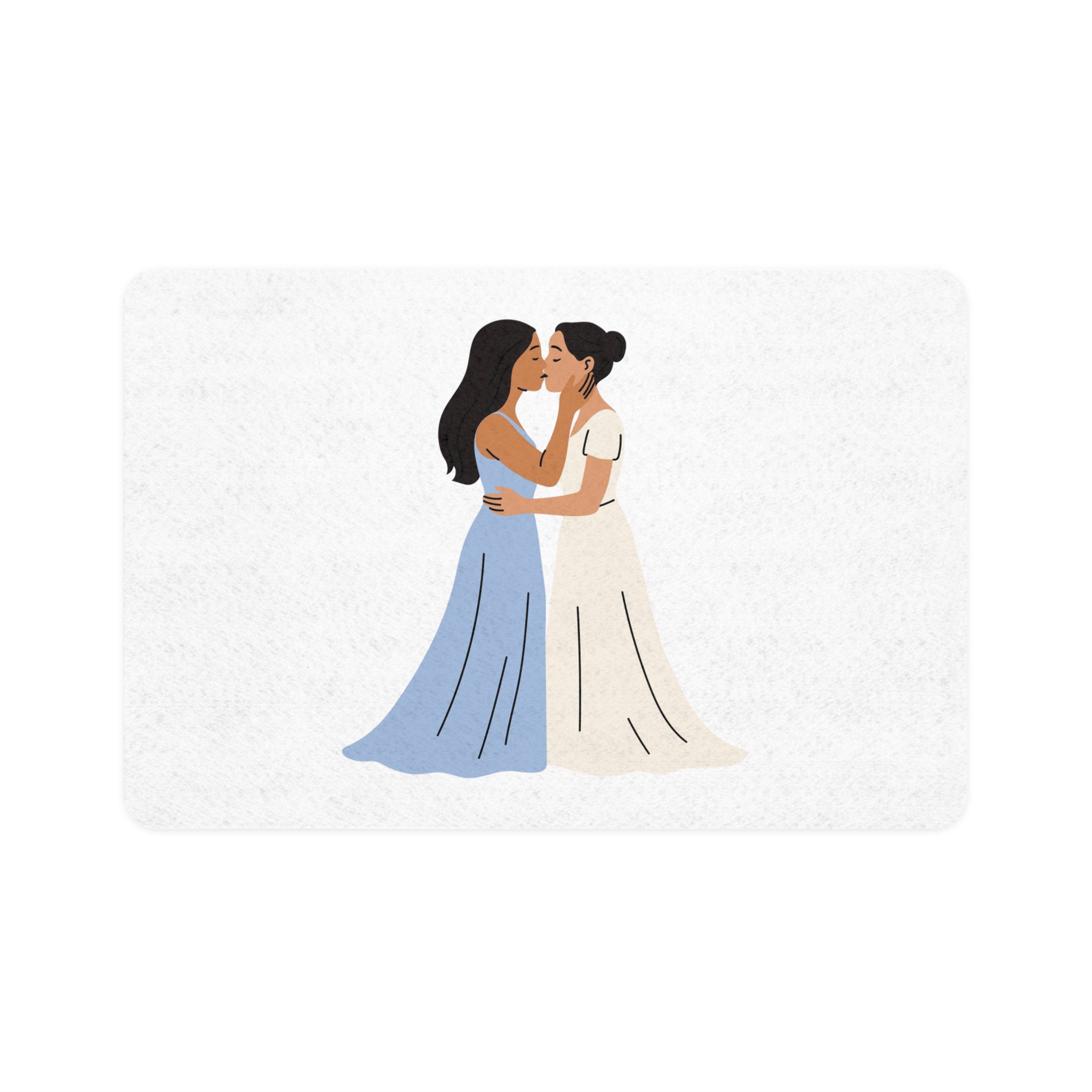 Romantic Lesbian Couple Kissing Wedding Dresses Pet Food Mat 12x18