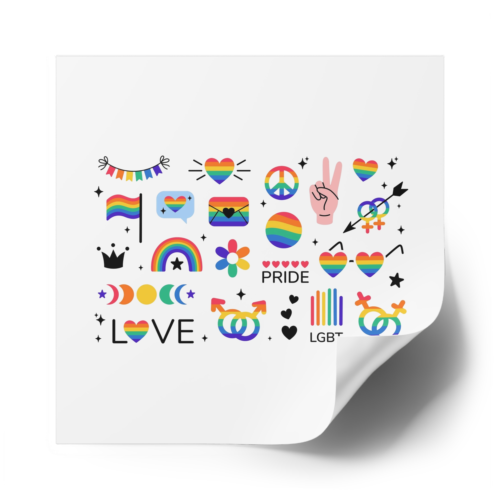 Lgbt Stickers Pack Doodle Style Lgbtq Set Lgbt Pride Community Symbols Rainbow Colored Element Laminate Stickers Square - Image 50