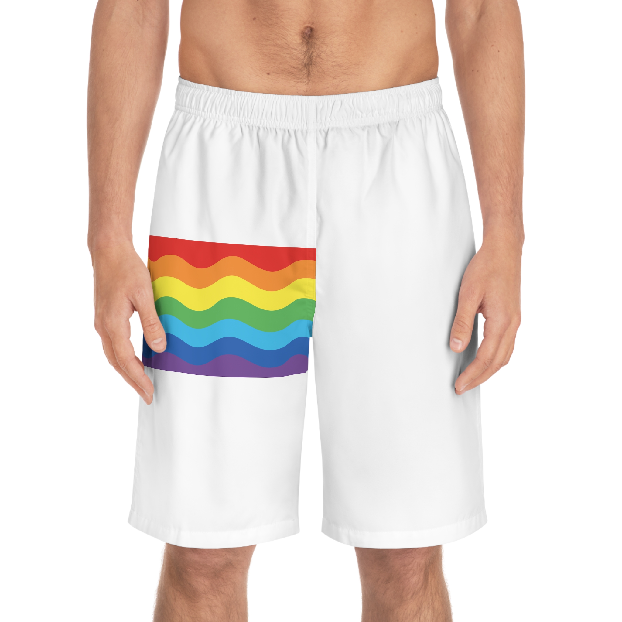 Bright Rainbow Color Waves Creating Cheerful Design Background Mens Board Shorts Aop - Image 3