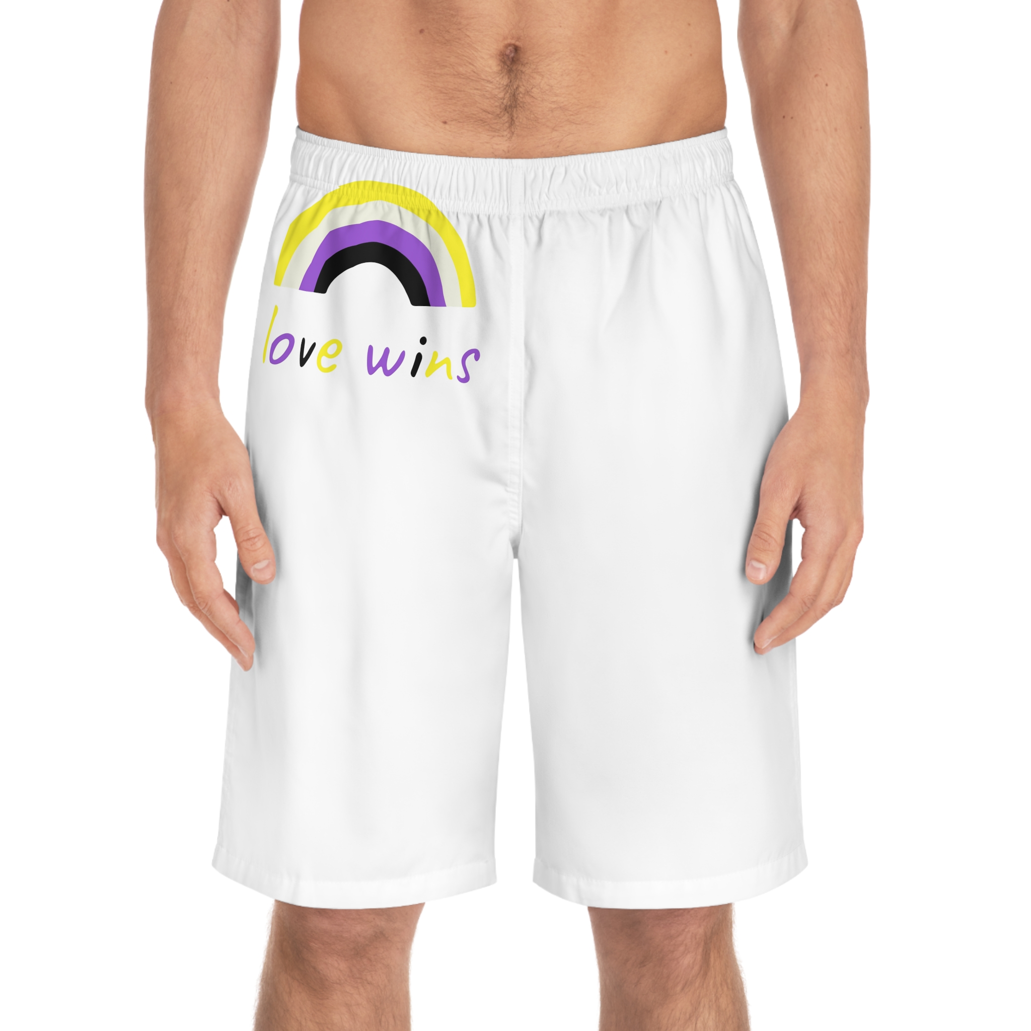 Colorful Rainbow Shape Nonbinary Pride Flag Happy Pride Day Lgbtqia Community Pride Month Vector Hand Drawn Doodle Posters Stickers Logo Cards Mens Board Shorts Aop - Image 3