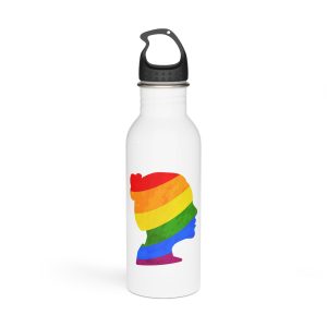 Black Detailed Realistic Girls Face Profile With Lgbt Pride Flag Isolated White Stainless Steel Water Bottle