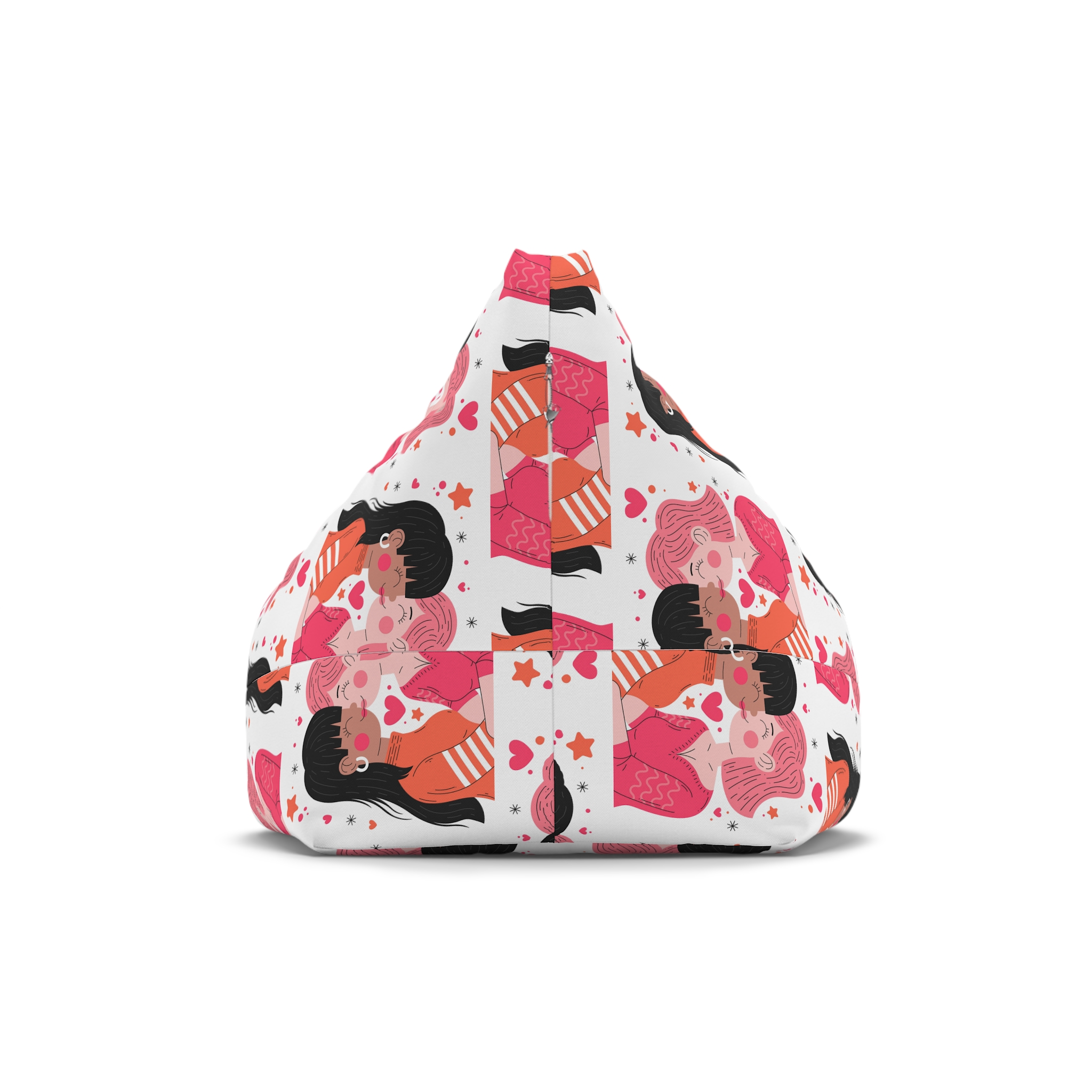 Flat Design Lesbian Couple Kiss Illustration (1) Bean Bag Chair Cover - Image 2