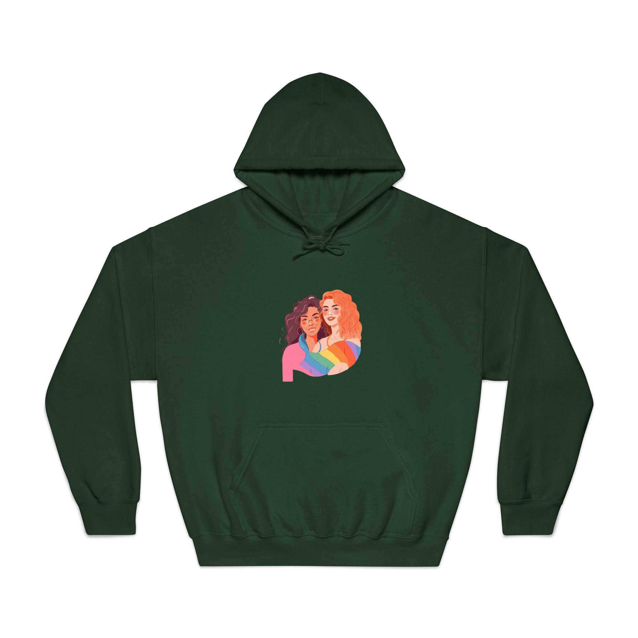 Portrait Lesbian Couple With Rainbow Flag Concept Lgbtq Illustration Couple Unisex Dryblend Hooded Sweatshirt - Image 21