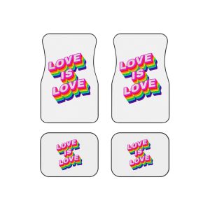 Rainbow Word Love Is Love Typography Design Element Car Mats Set Of 4