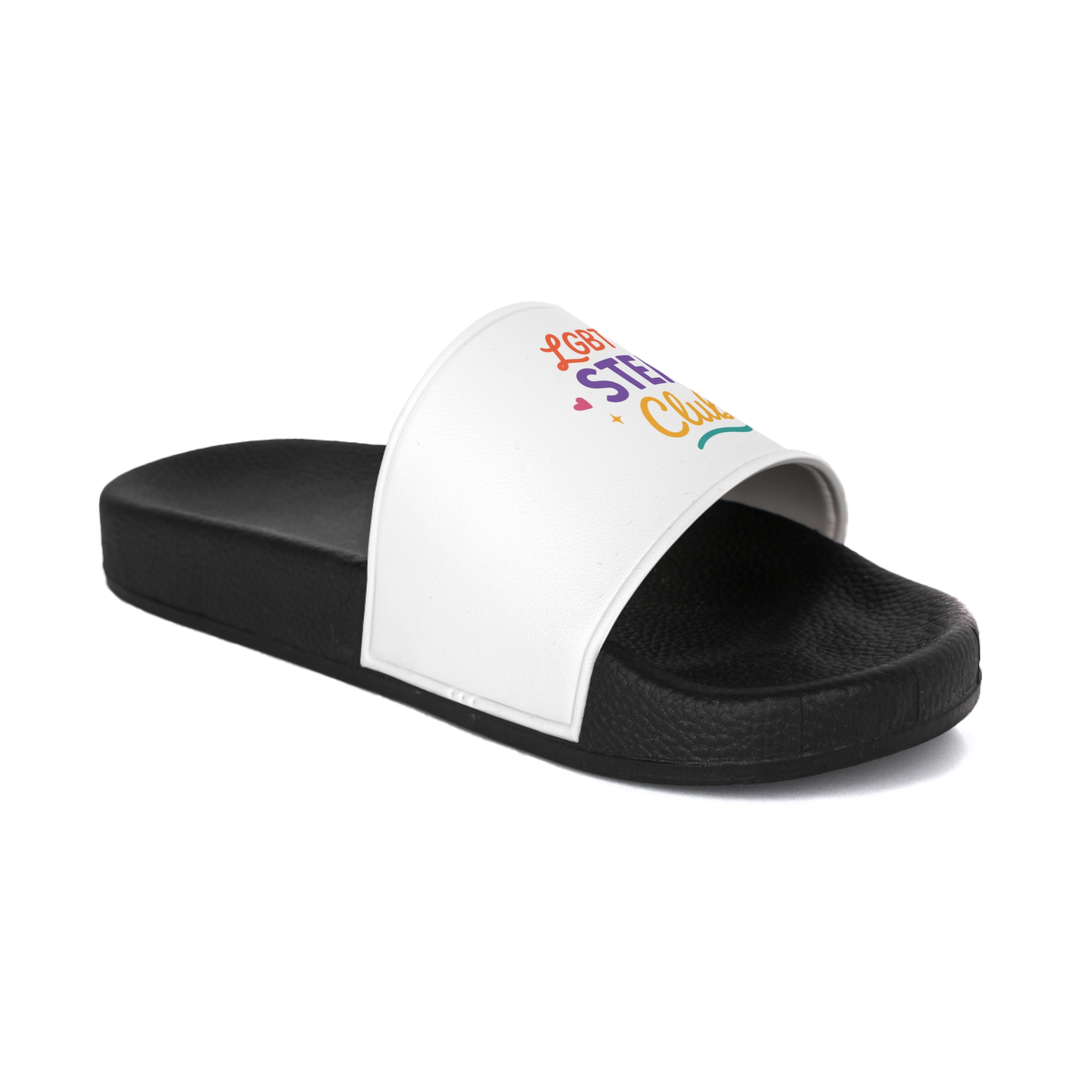 Vibrant Lgbtq Stem Club Logo Vector Illustration Featuring Bright Colors Playful Design Element Mens Slide Sandals - Image 2