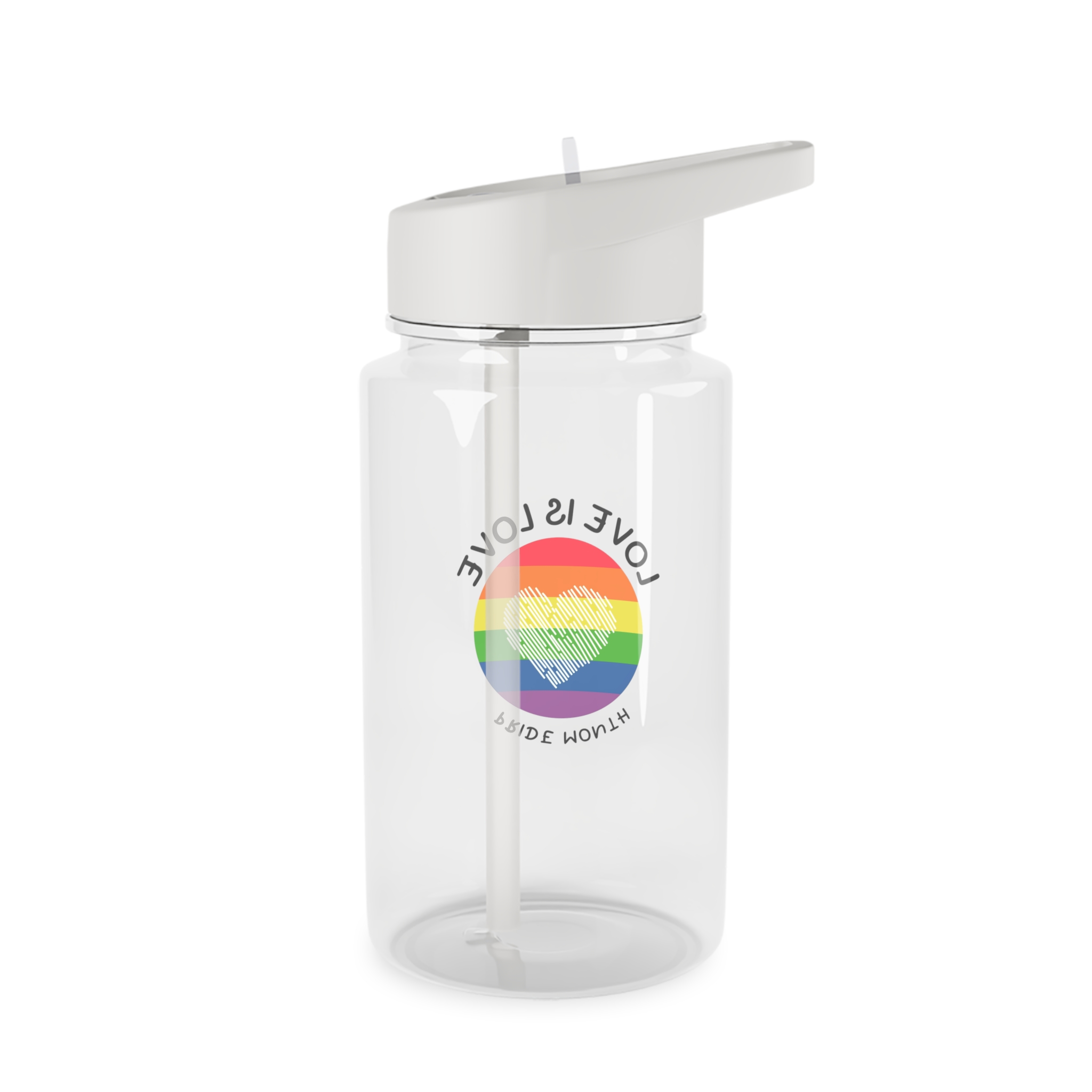 Lgbt Pride Month Love Is Love Lgbtq Symbol With Lgbt Pride Round Rainbow Flag With Heart Gay Pride Tritan Water Bottle - Image 2