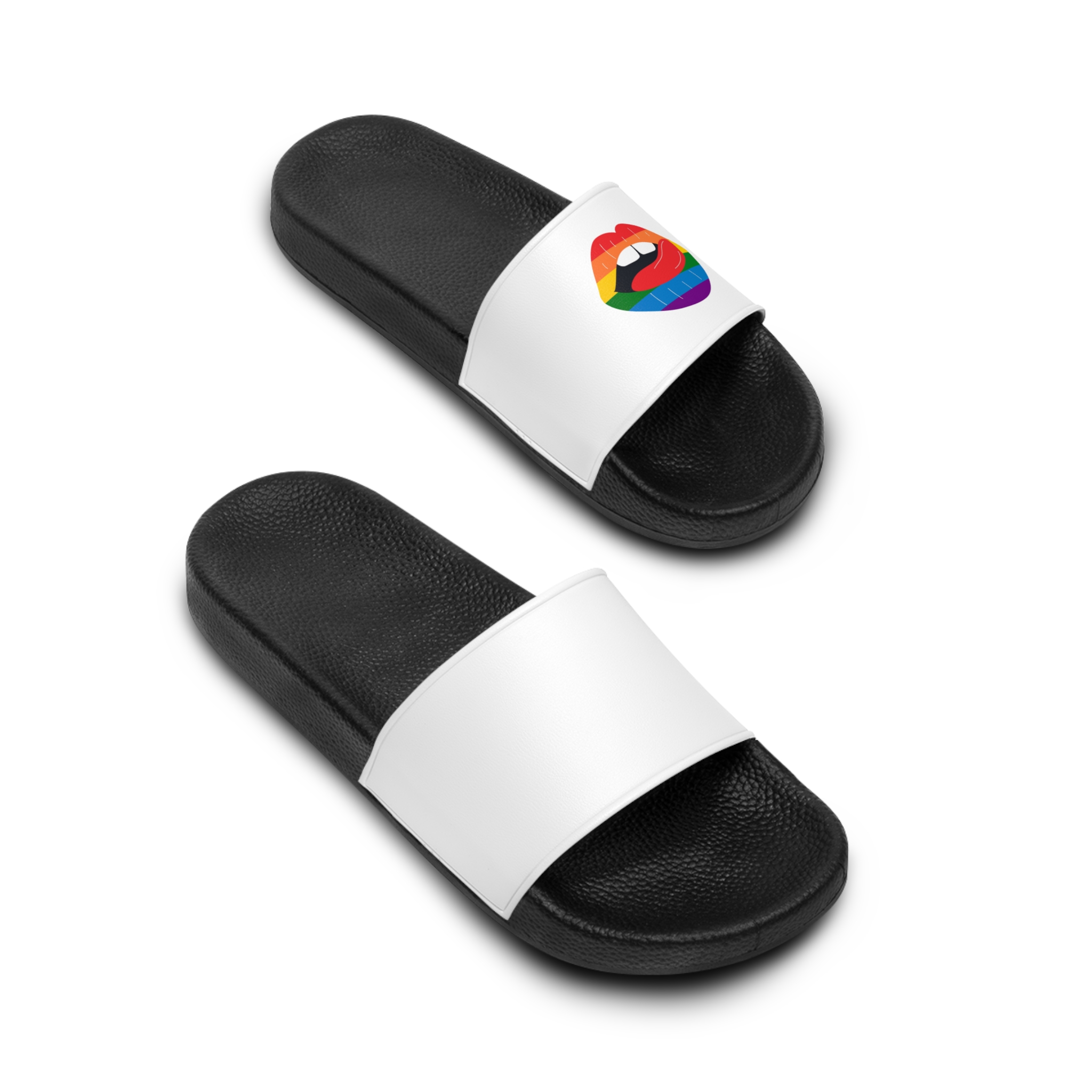 Beautiful Lips Kiss Trace With Lgbt Symbol Pride Flag Rainbow Colors Print Mens Slide Sandals - Image 4