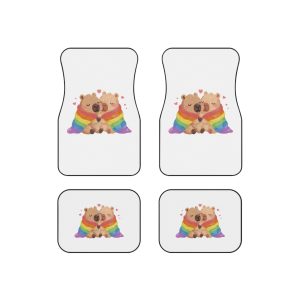 Two Capybaras Embracing Rainbow Blanket Illustration Car Mats Set Of 4