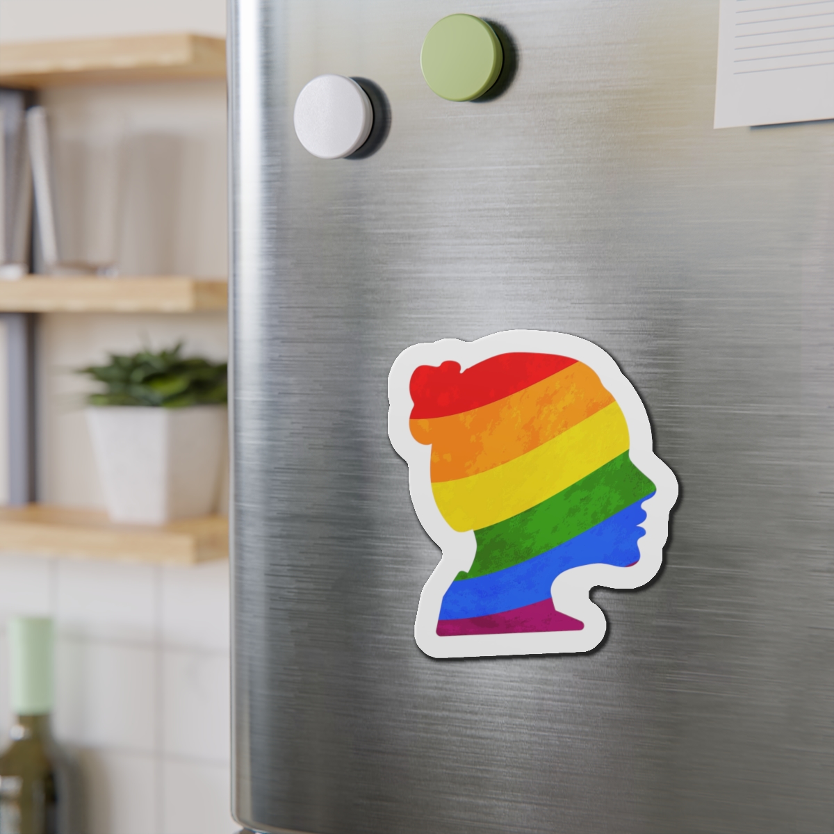 Black Detailed Realistic Girls Face Profile With Lgbt Pride Flag Isolated White Die Cut Magnets - Image 15