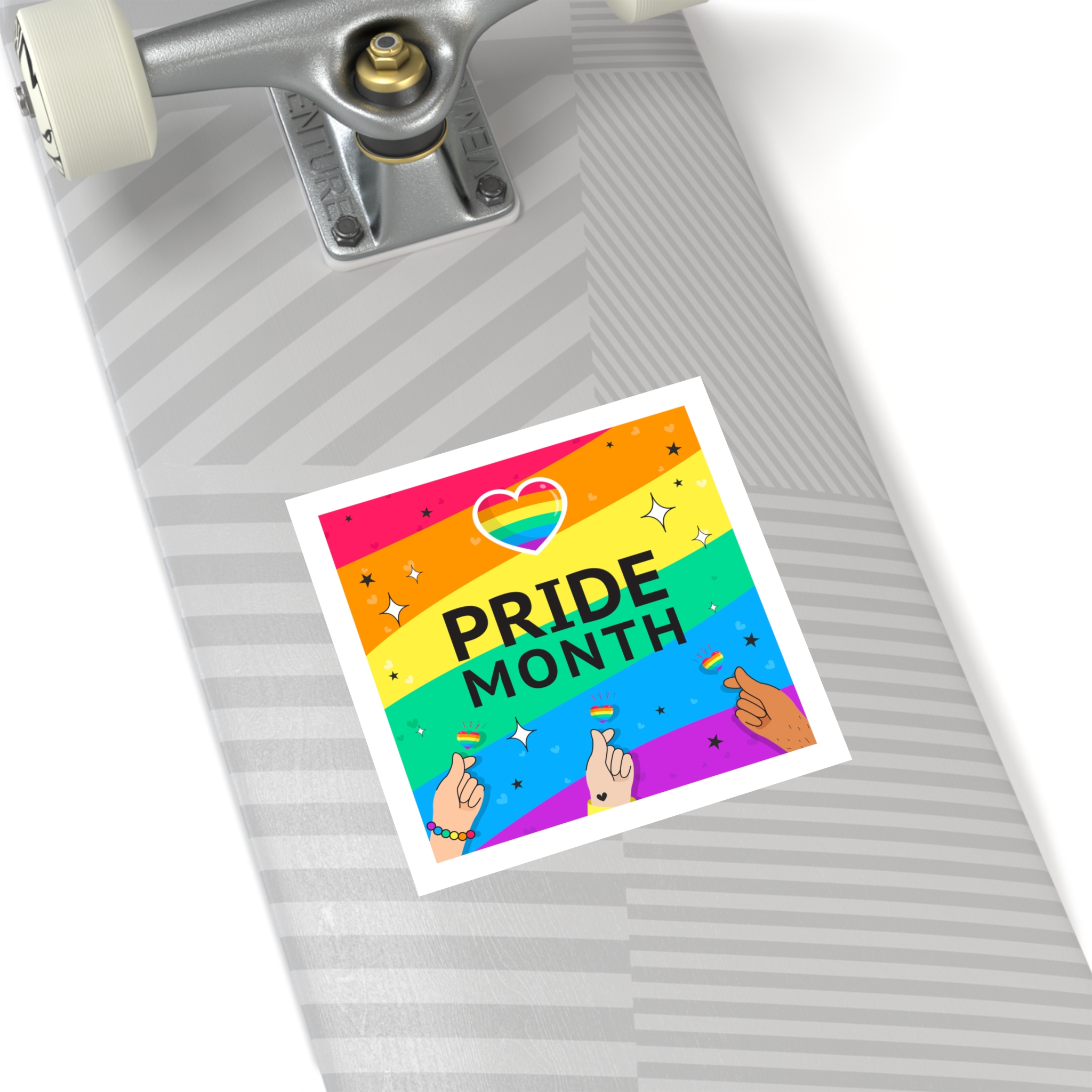 Pride Month Greeting Card Vector Illustration Hand Symbol Mini Heart Rainbow Flag Laminate Stickers Square - Image 44