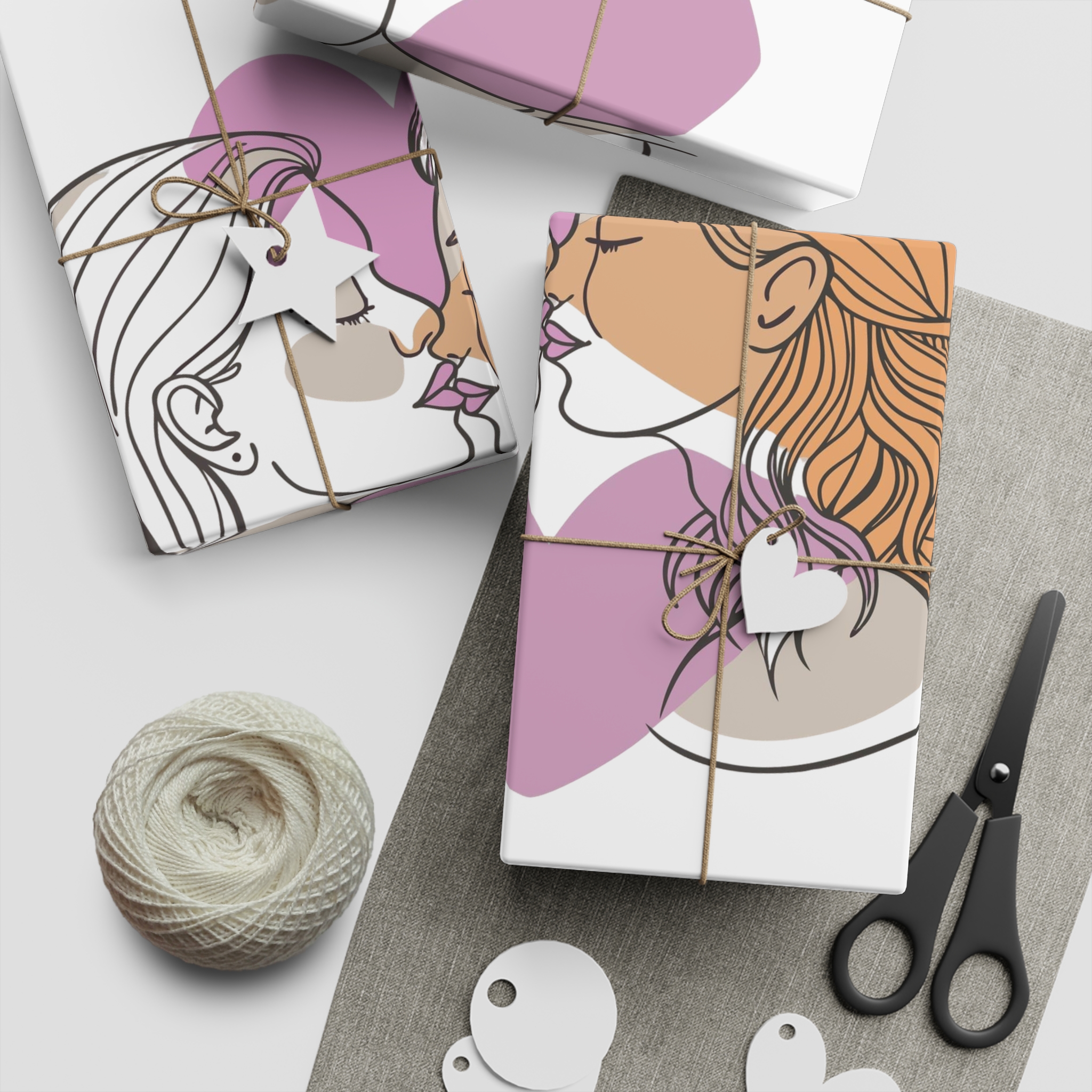 Two Women Are Kissing Front Heart With Pink Background Gift Wrapping Paper Sheets 1pc - Image 2