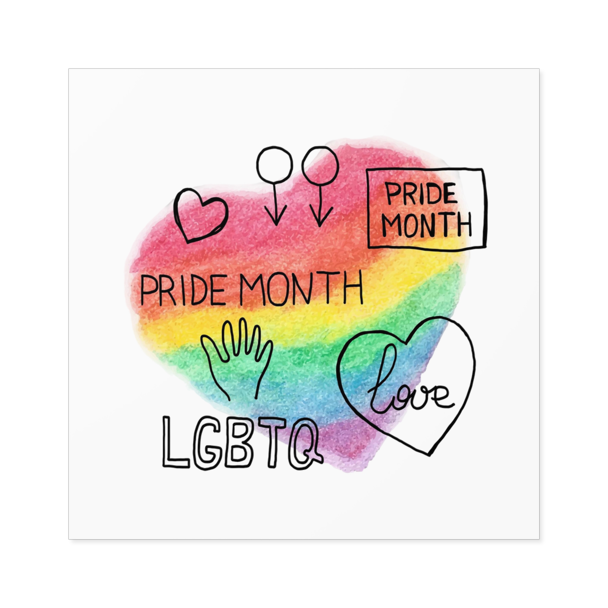 Lgbtq Hand Drawn Symbols Rainbow Coloured Heart Background Laminate Stickers Square - Image 69