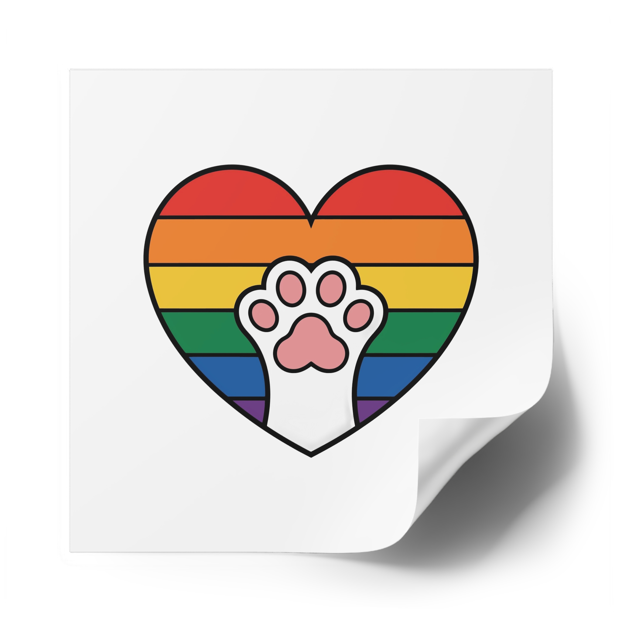 Rainbow Heart With Cute Cat Paw Pride Illustration Laminate Stickers Square - Image 50