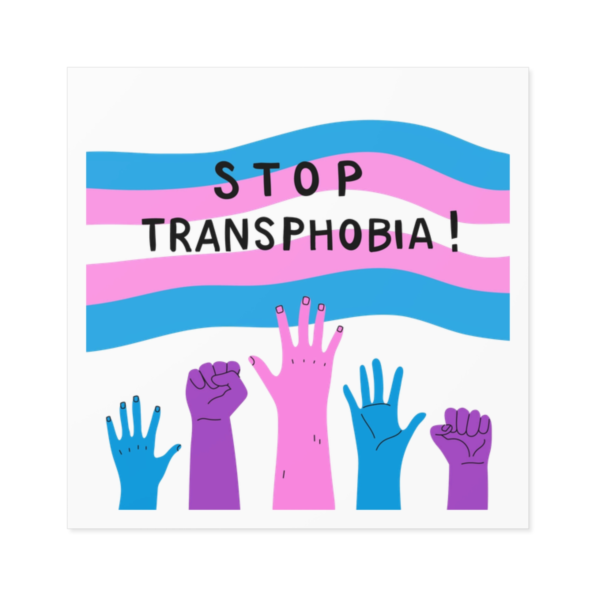 Hand Drawn Stop Transphobia Concept Illustration Laminate Stickers Square - Image 9