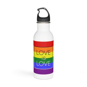 Lgbt Card Text Love Is Love Background Flag Colors Vector Illustration Stainless Steel Water Bottle