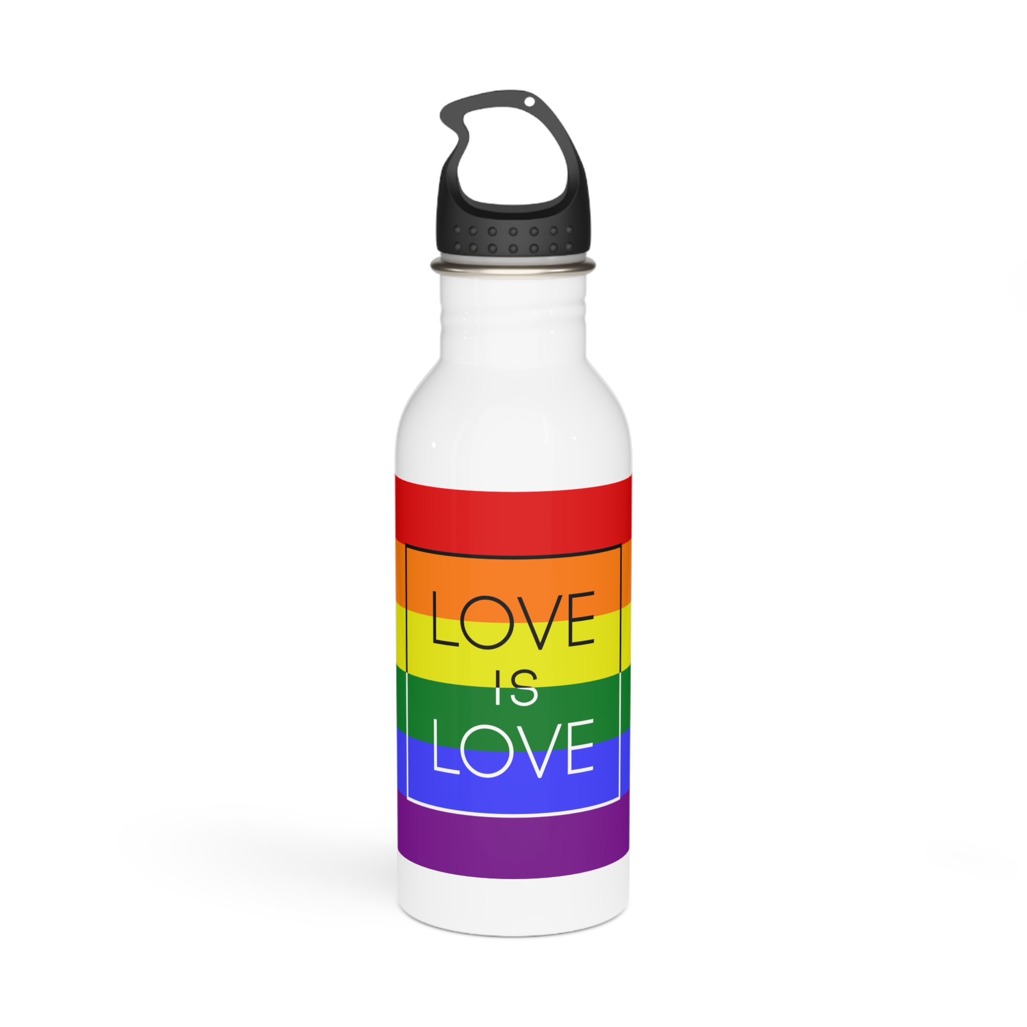 Lgbt Card Text Love Is Love Background Flag Colors Vector Illustration Stainless Steel Water Bottle