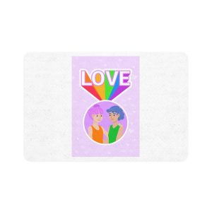 Young Couple Embracing With Rainbow Love Text Celebrating Pride Month Pet Food Mat 12x18