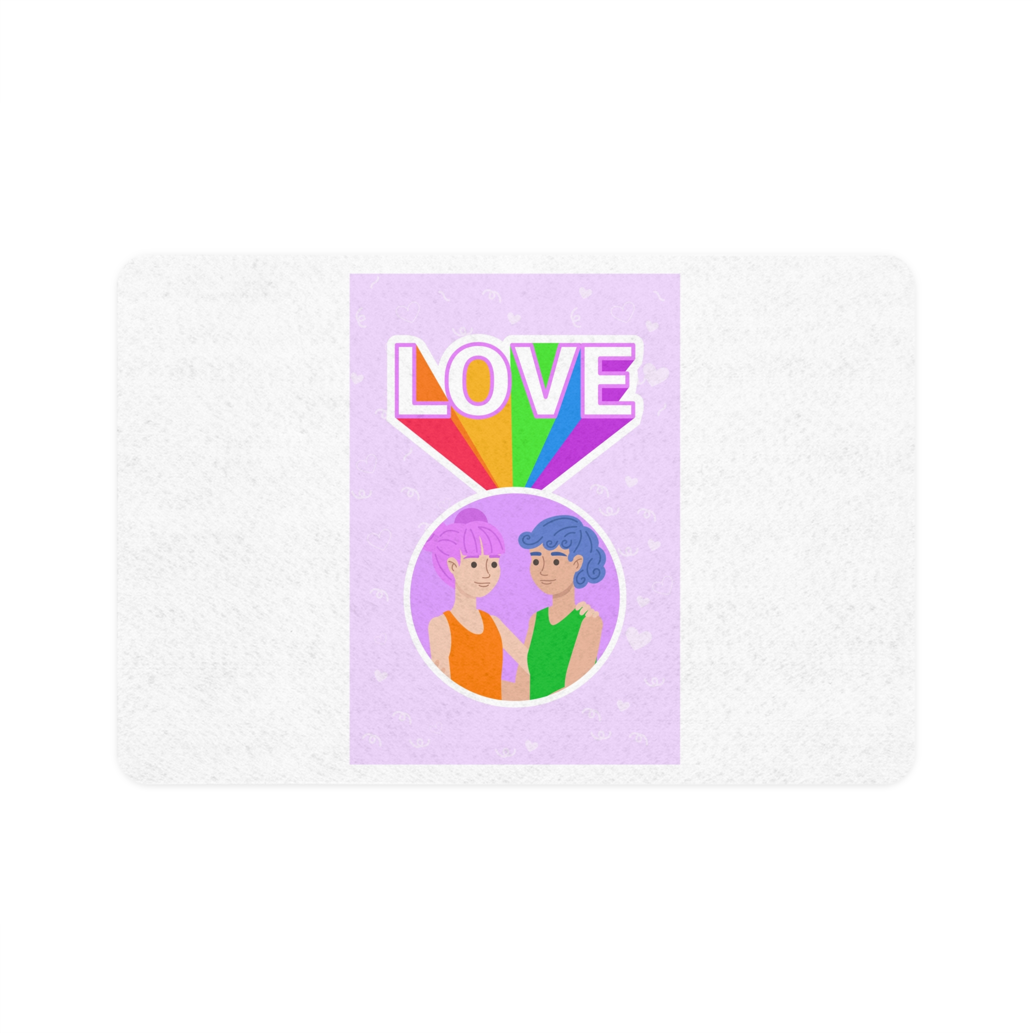 Young Couple Embracing With Rainbow Love Text Celebrating Pride Month Pet Food Mat 12x18