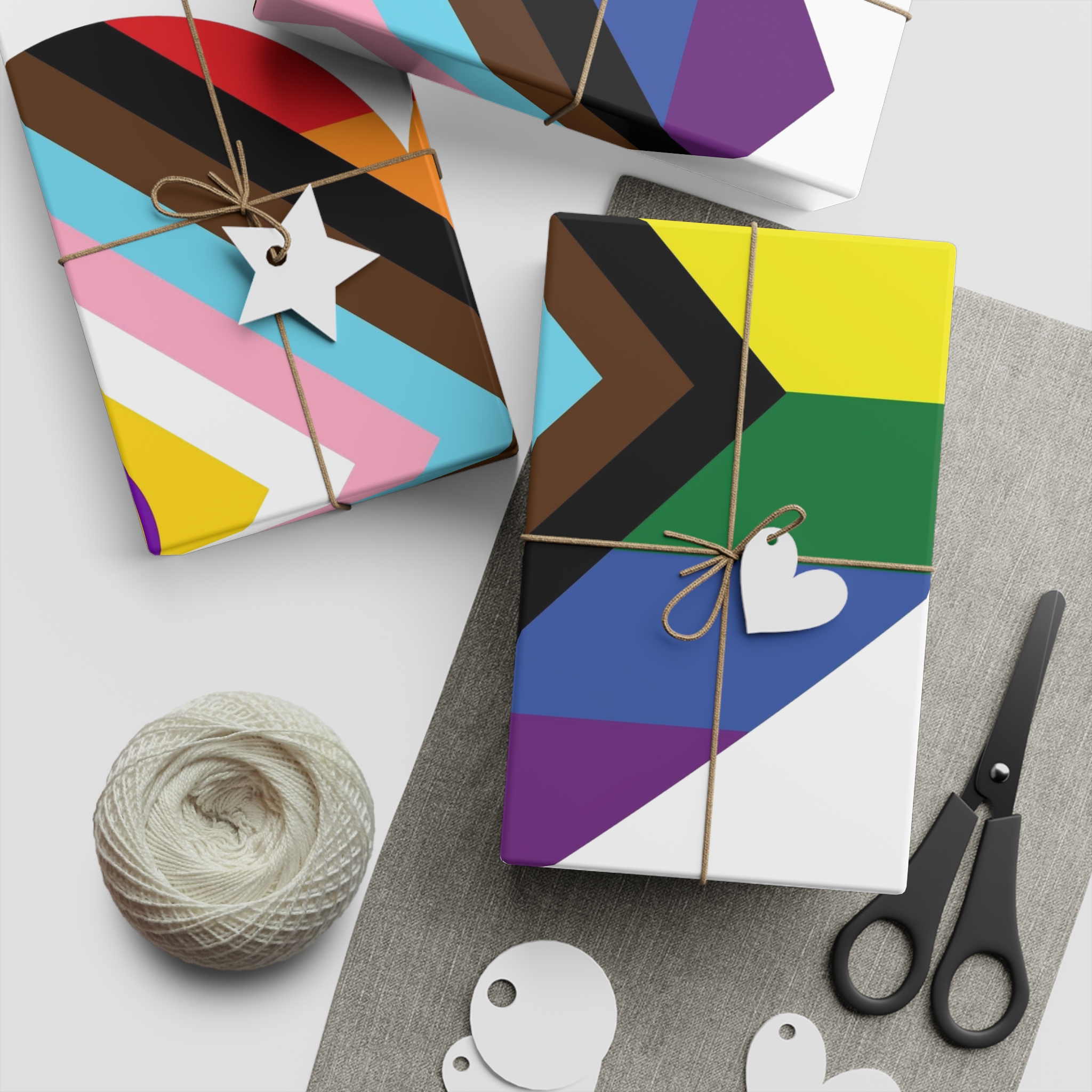 Heart With Rainbow Colored Heart Gift Wrapping Paper Sheets 1pc - Image 2