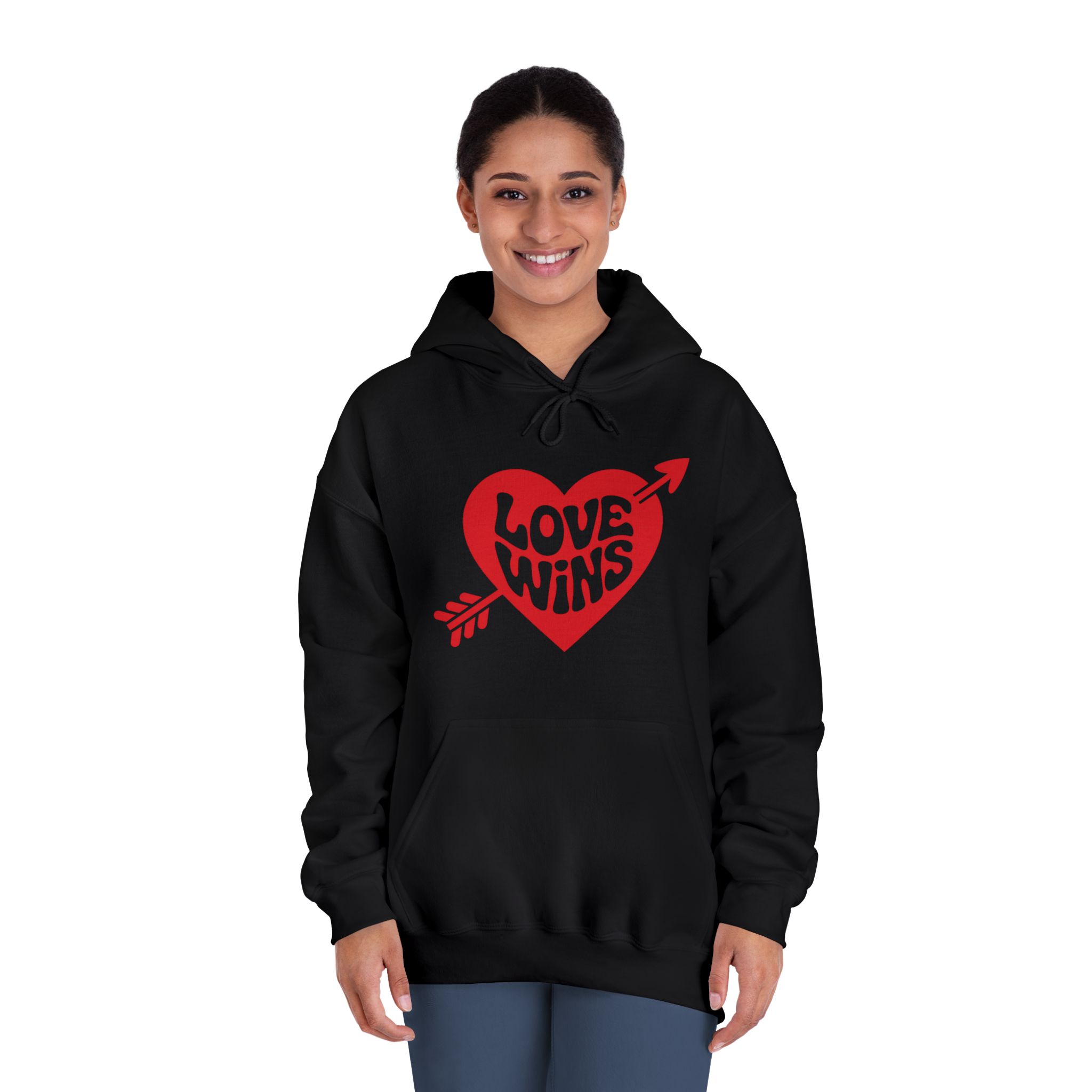 Love Wins Inscription Red Heart Pierced With Cupid39s Arrow Transparent Background Unisex Dryblend Hooded Sweatshirt - Image 12